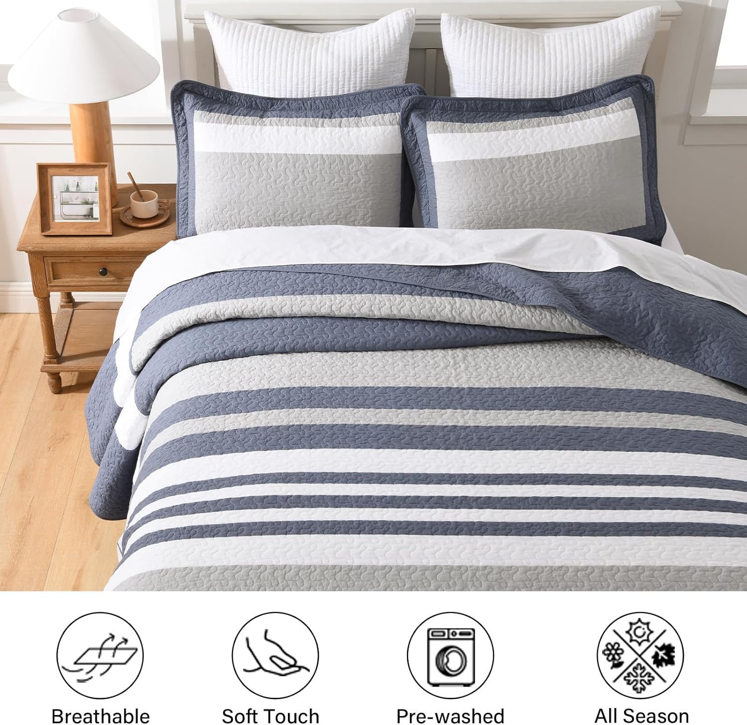 Finlonte Striped Oversized Queen Bedspread Set