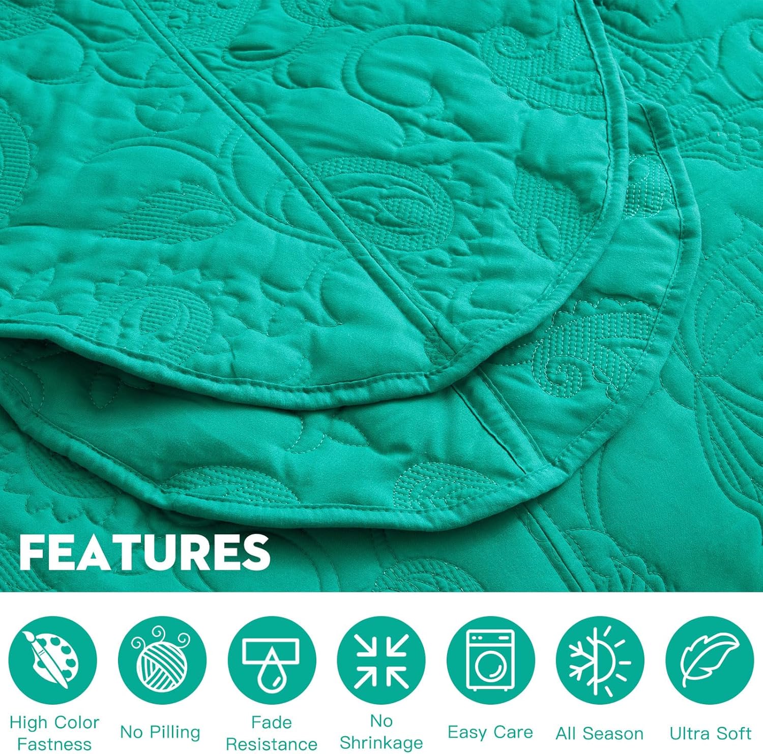 HZ HY Oversized King Bedspread Set - Teal Blue