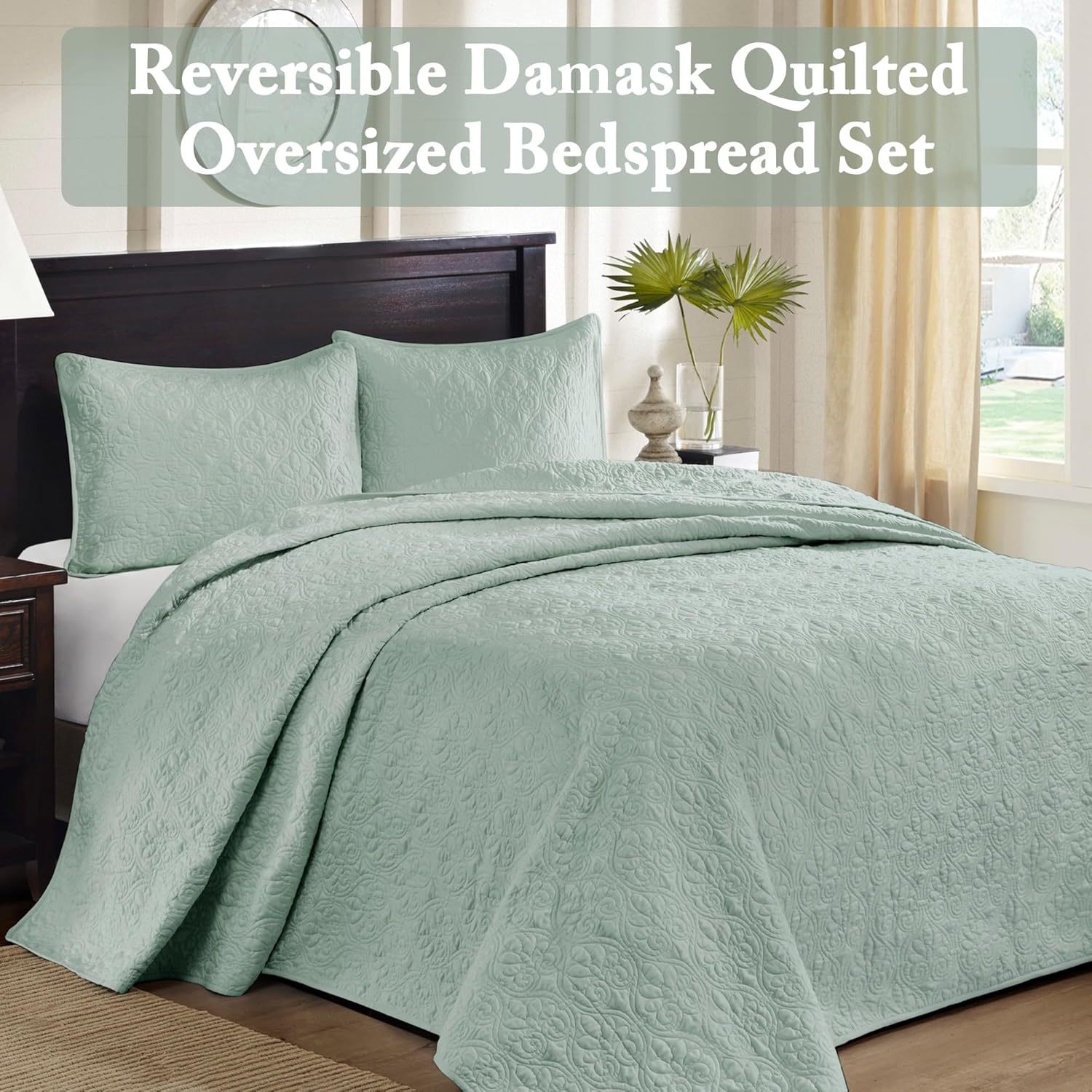 Madison Park Quebec Reversible Quilt Set Damask Design Queen 3 Piece
