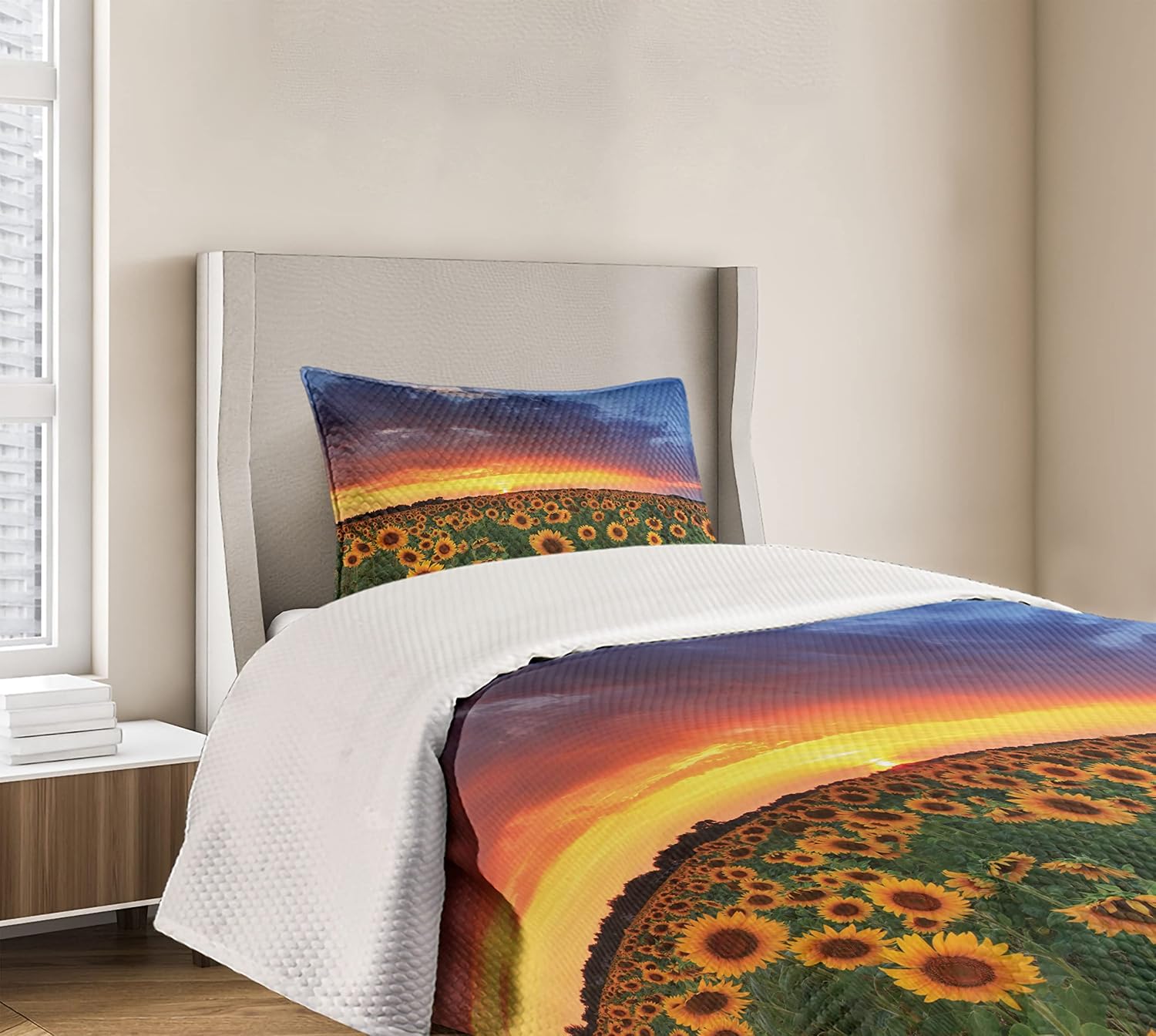 Lunarable Sunflower Bedspread Set Twin Size Orange Yellow 1