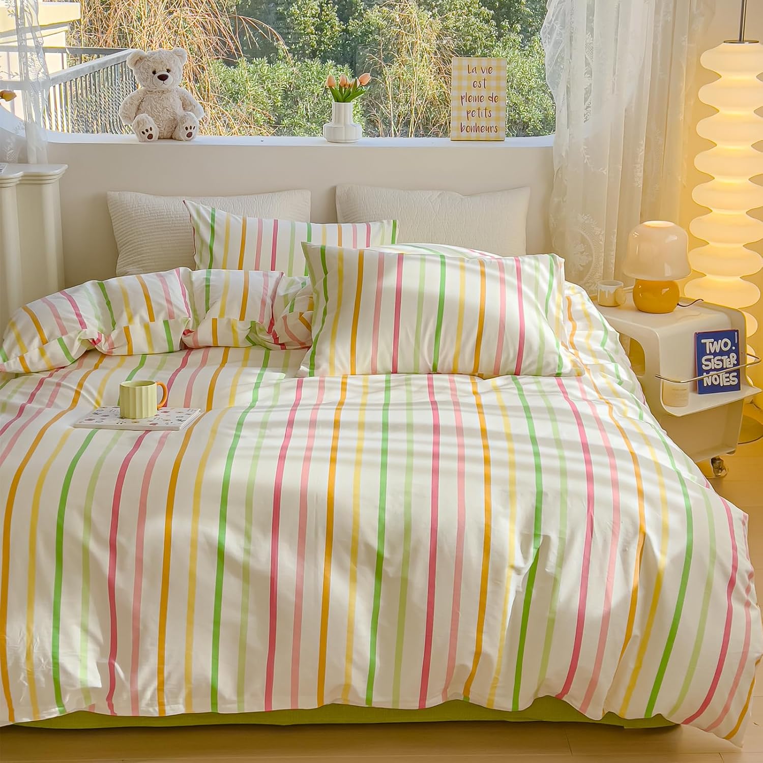 LIWHENHAO Rainbow Striped Duvet Cover Set Twin