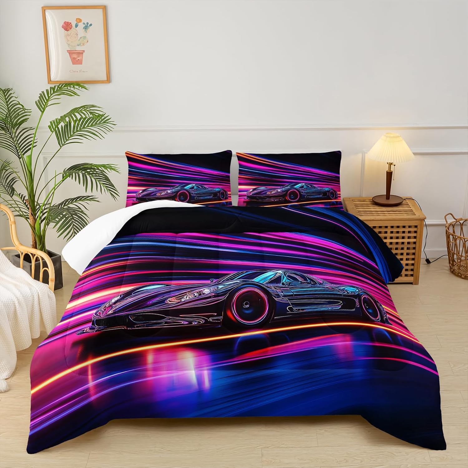 Racing Car Kids Comforter Set Queen Size