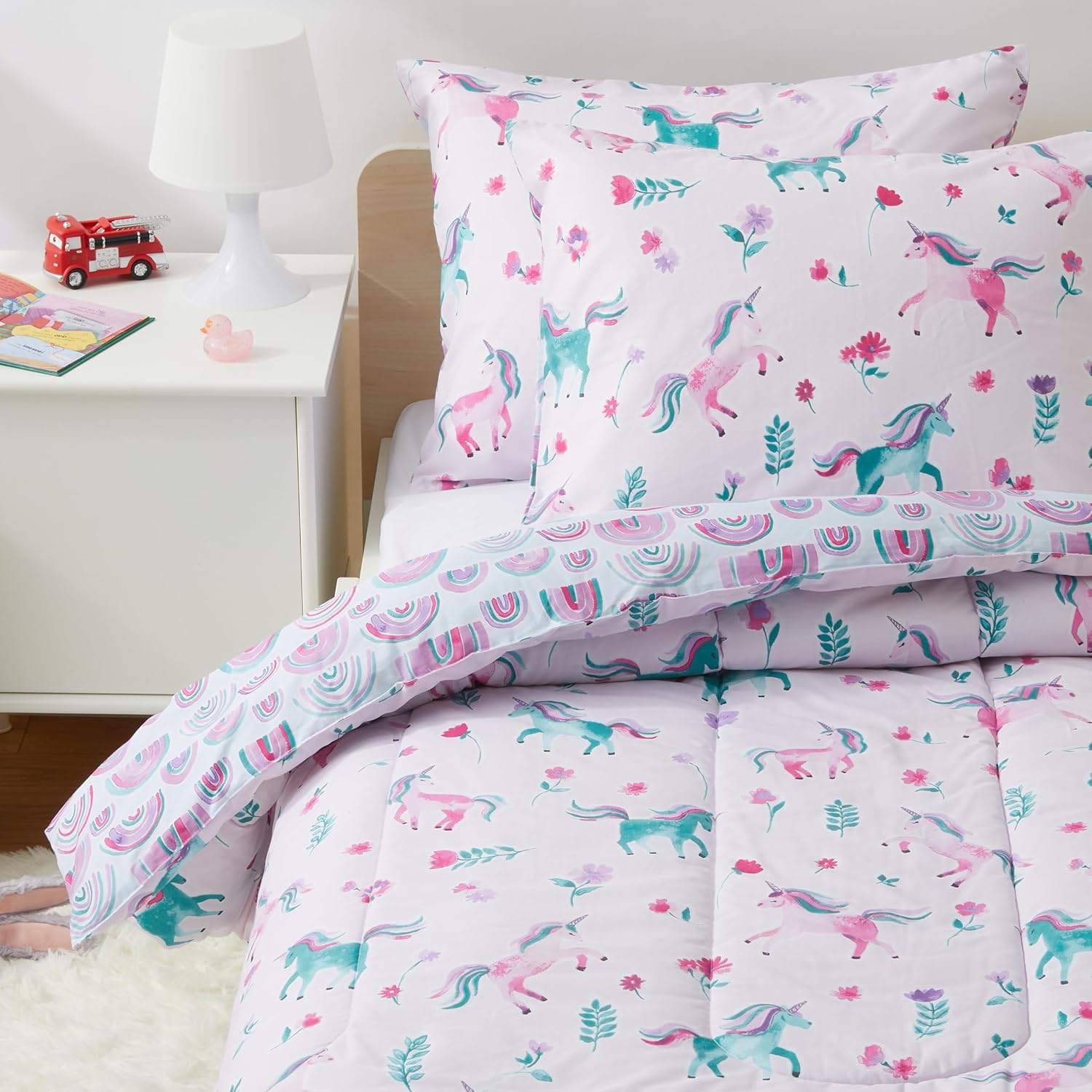 Amazon Basics Kids 3 Piece Cotton Reversible Comforter Set with Sham