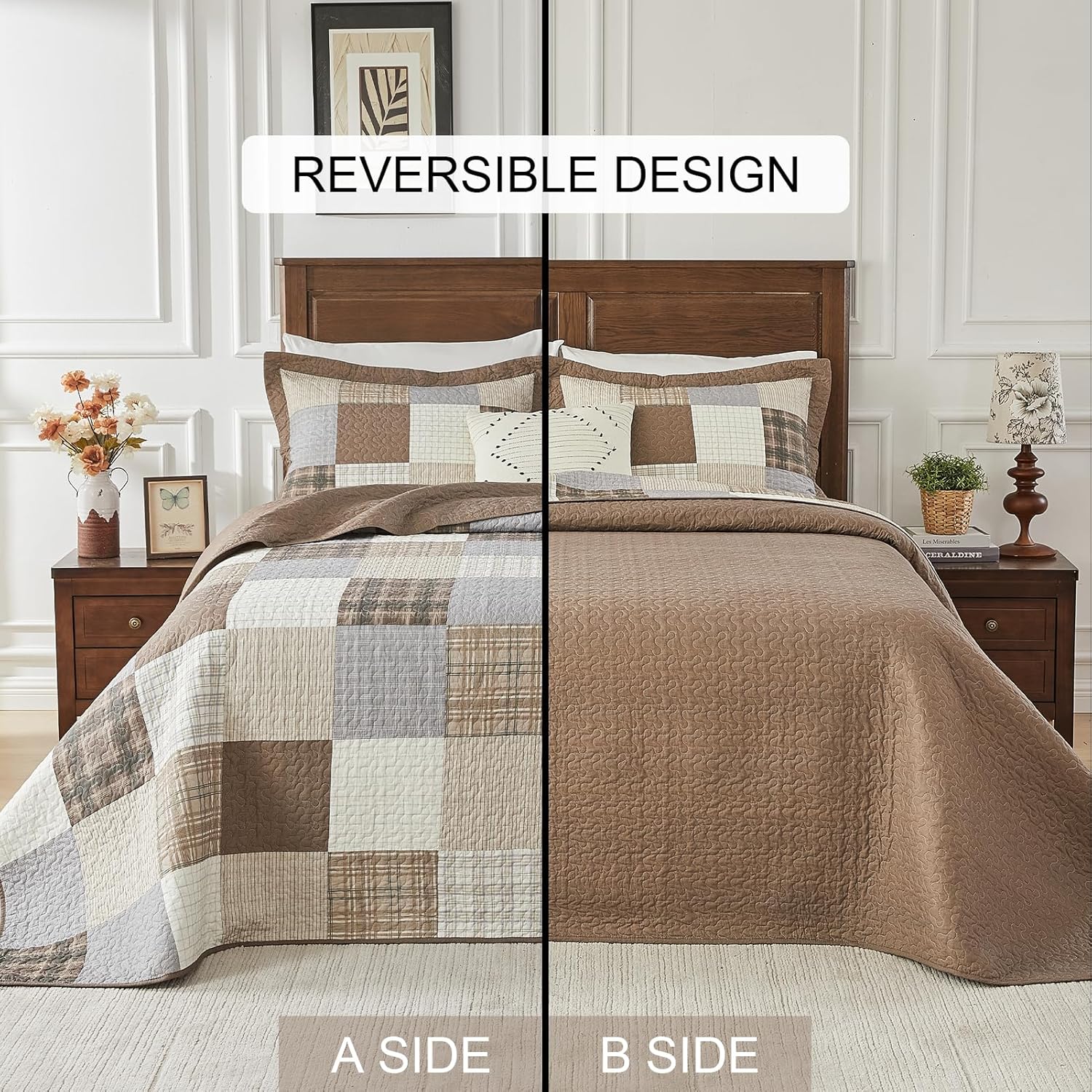 SahSahCasa 128x120 Cotton Oversized California King Bedspread Set