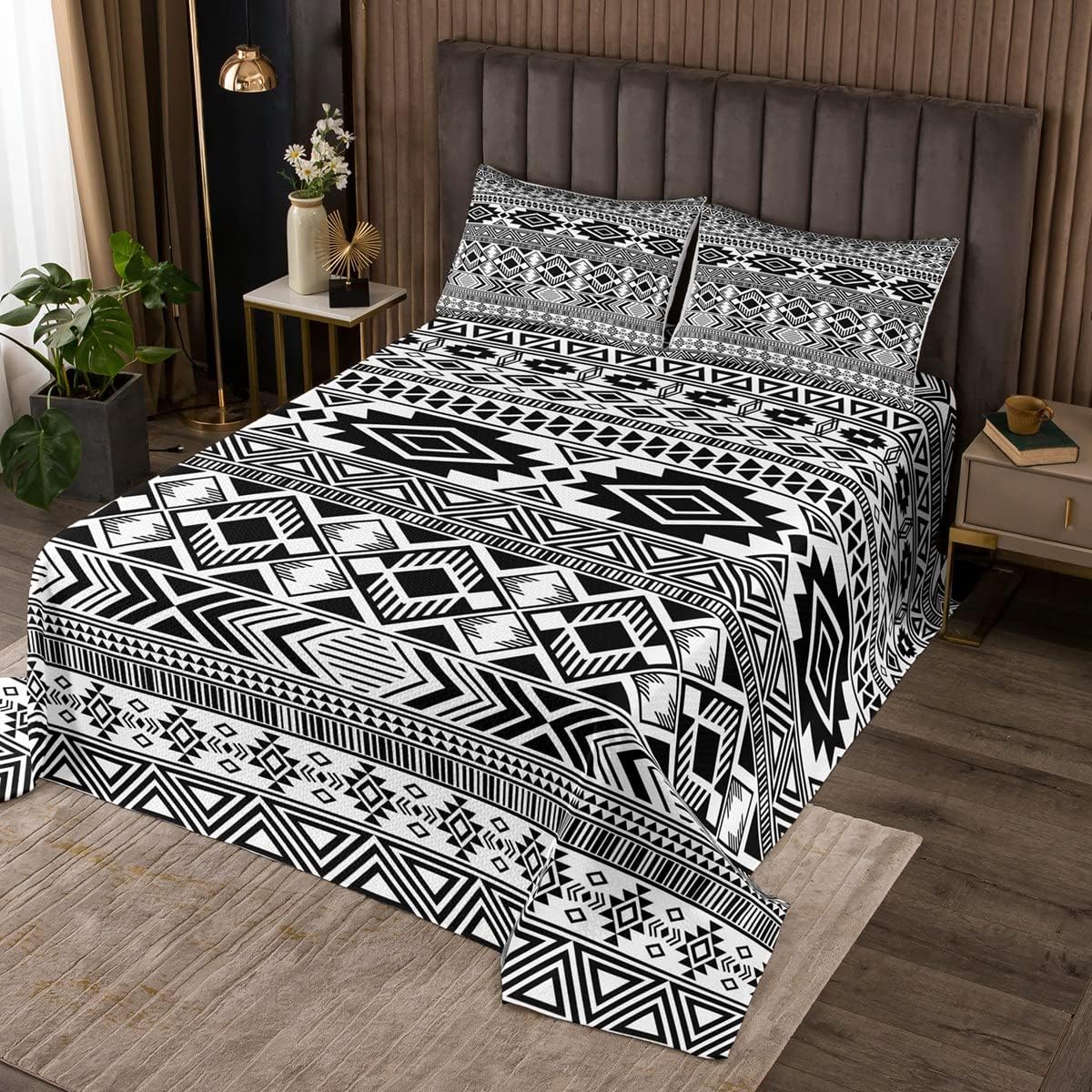Southwestern Quilt Set Queen Boho Aztec Bedspread Coverlet Set with 2 Pillow Cases