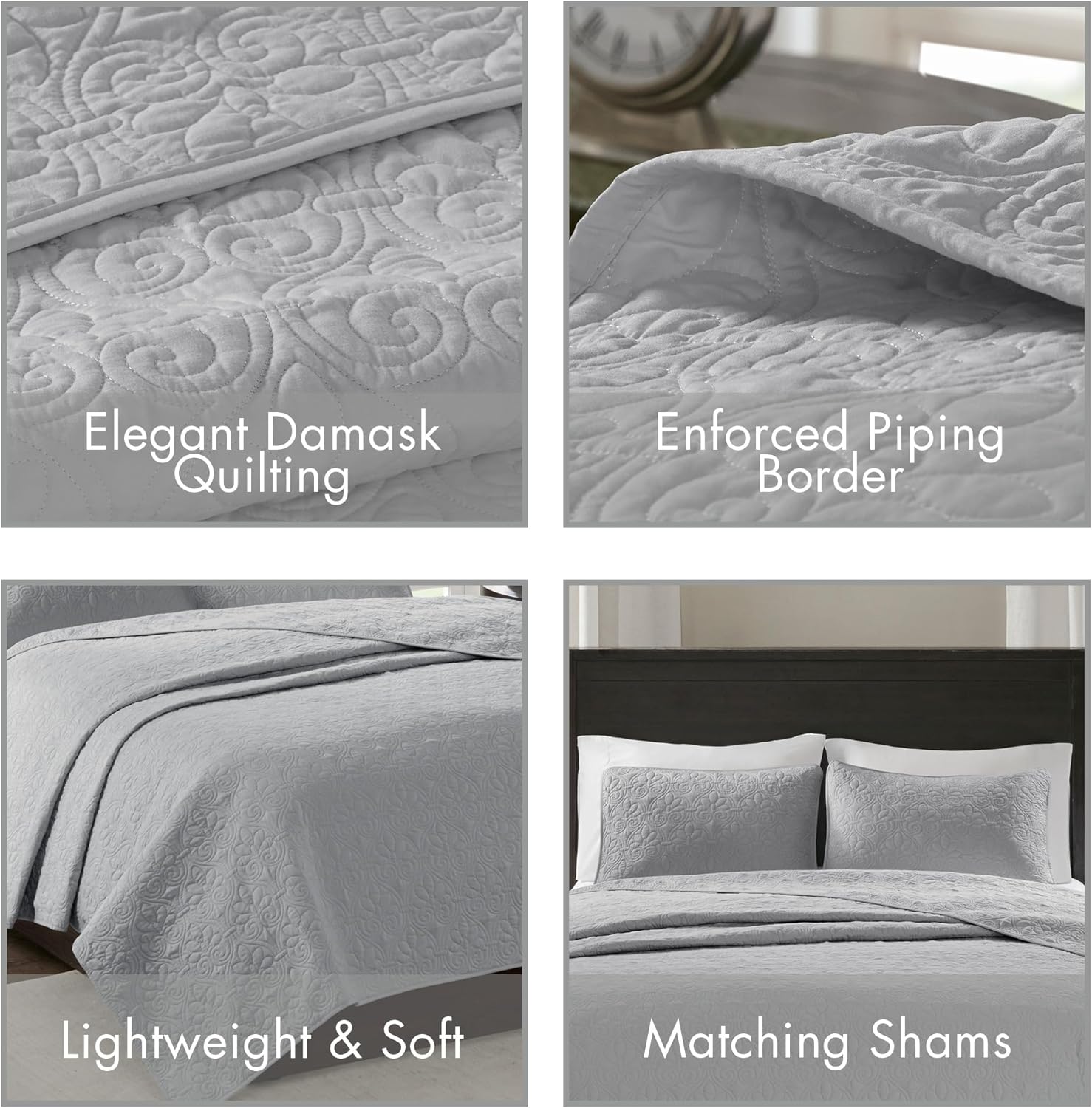 Madison Park Quebec Quilt Set - Grey 3 Piece