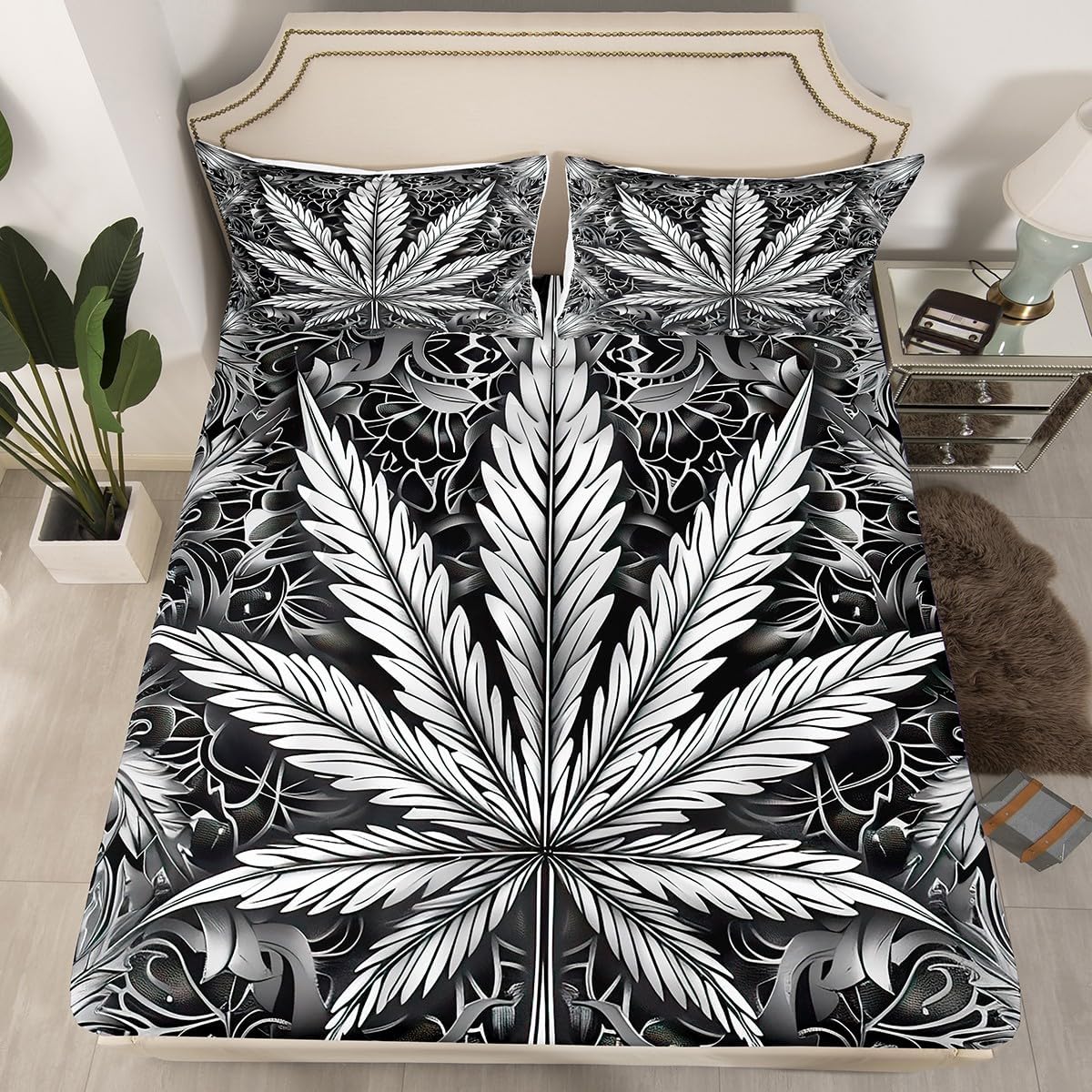 Feelyou Kids Psychedelic Leaf Sheet Set 4Pcs King Size