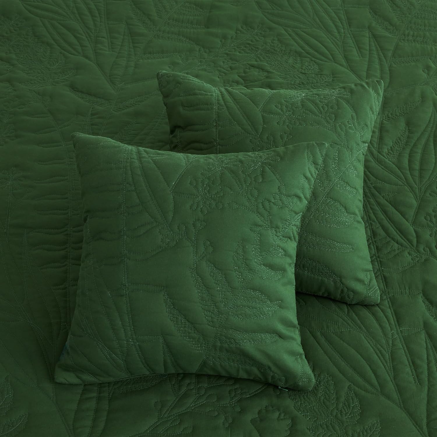 HZ HY Botanical Queen Bedspread Set Leaves Pattern Reversible 5 Piece Olive Green