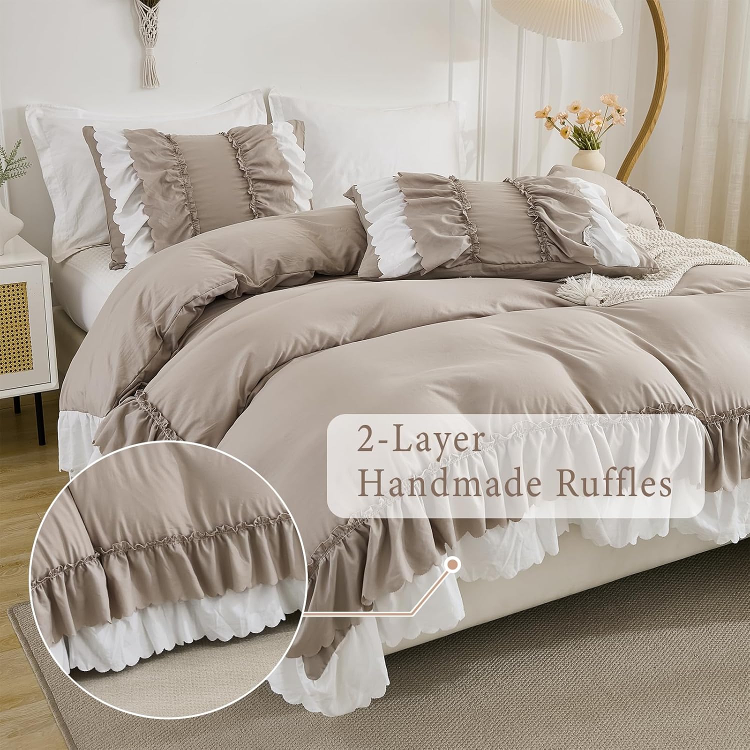 Herside Taupe Ruffle Comforter Set King Size 1
