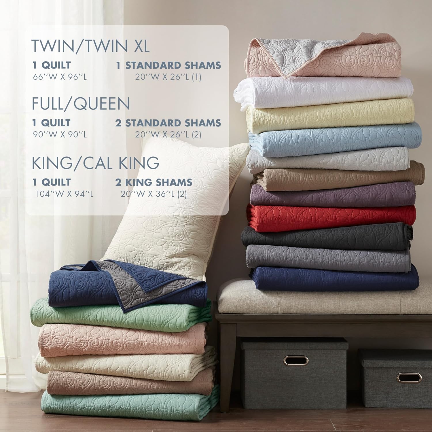 Madison Park Quebec Quilt Set Dusty Blue 3 Piece