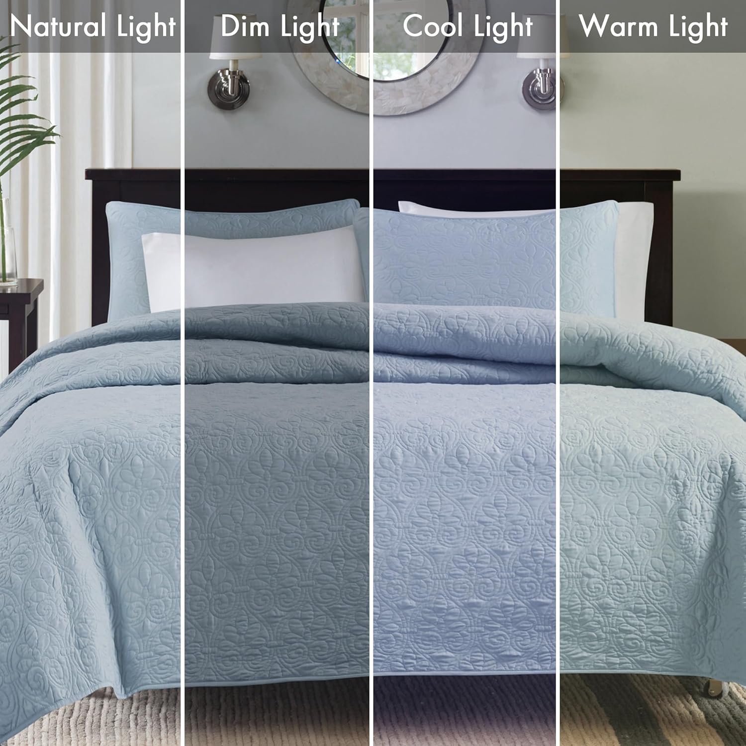 Madison Park Quebec Quilt Set Dusty Blue 3 Piece