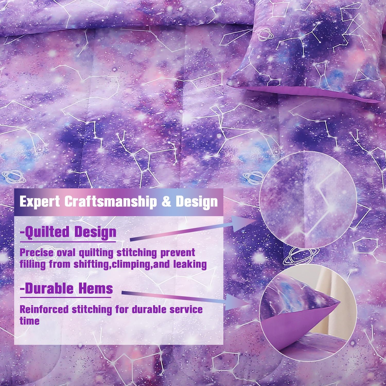 JQinHome Galaxy Gradient Comforter Set for Girls