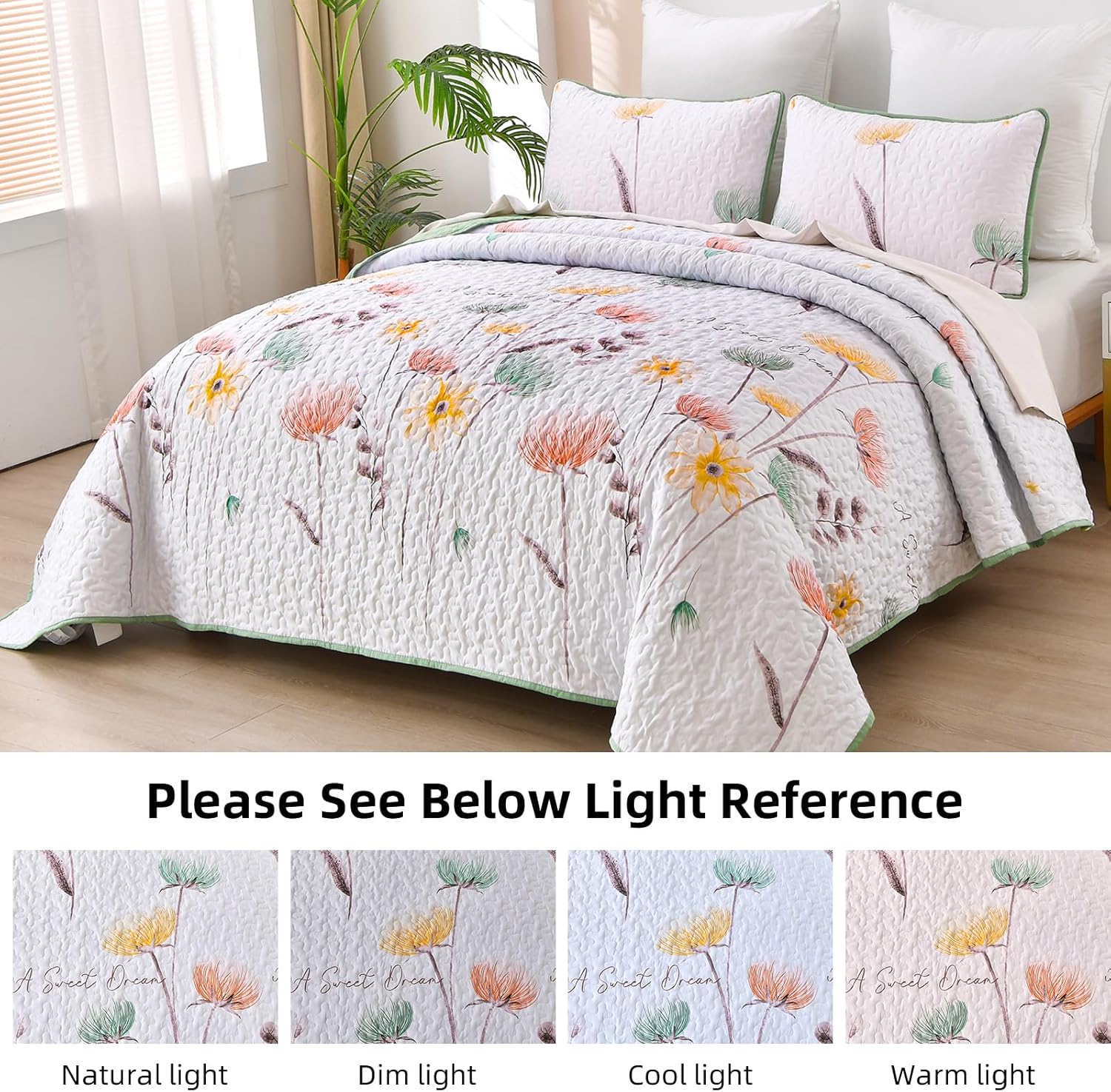 Dinjoy Floral King Size Quilt Set 3 Pieces