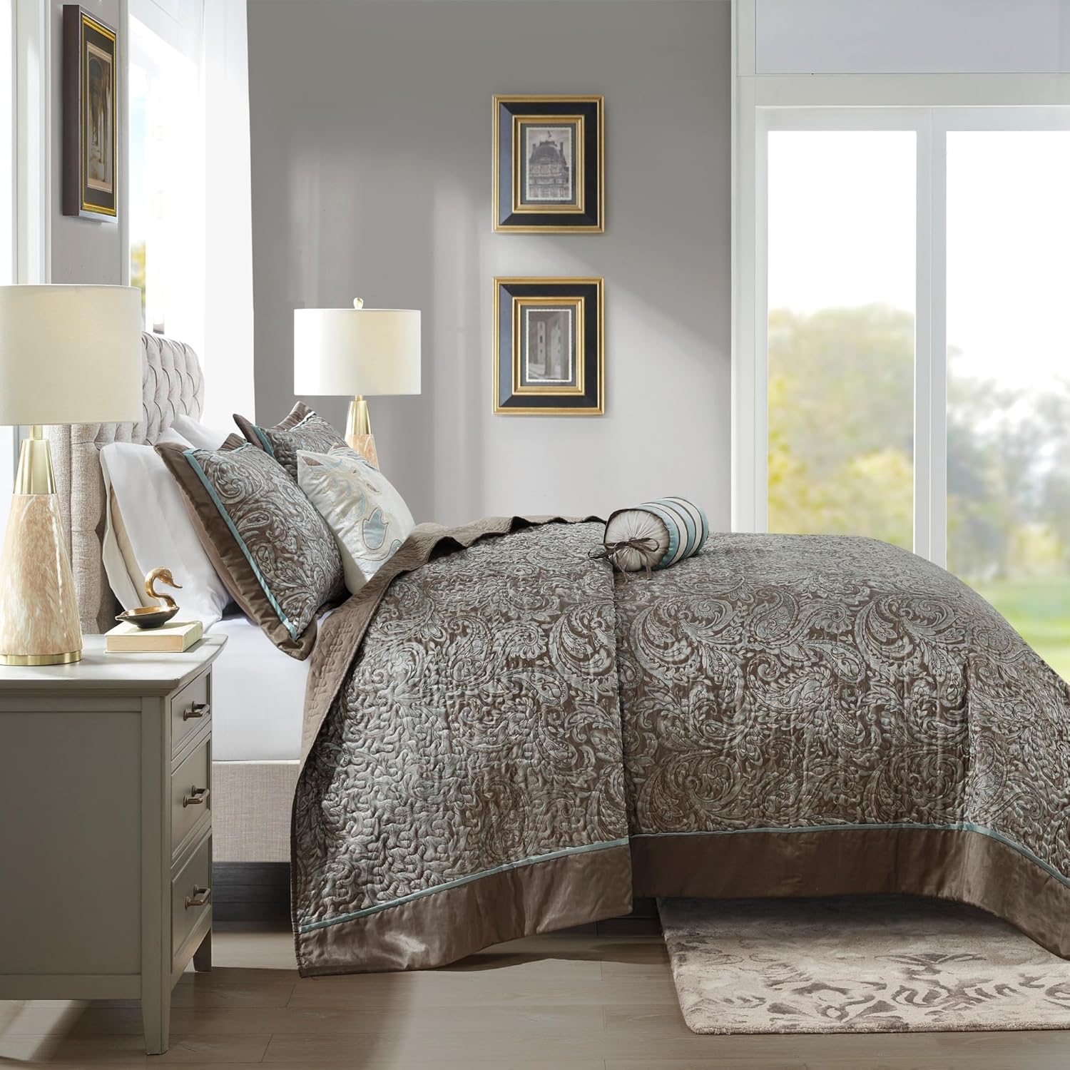 Madison Park Aubrey Reversible Quilted Bedspread Set Queen Blue 5 Piece