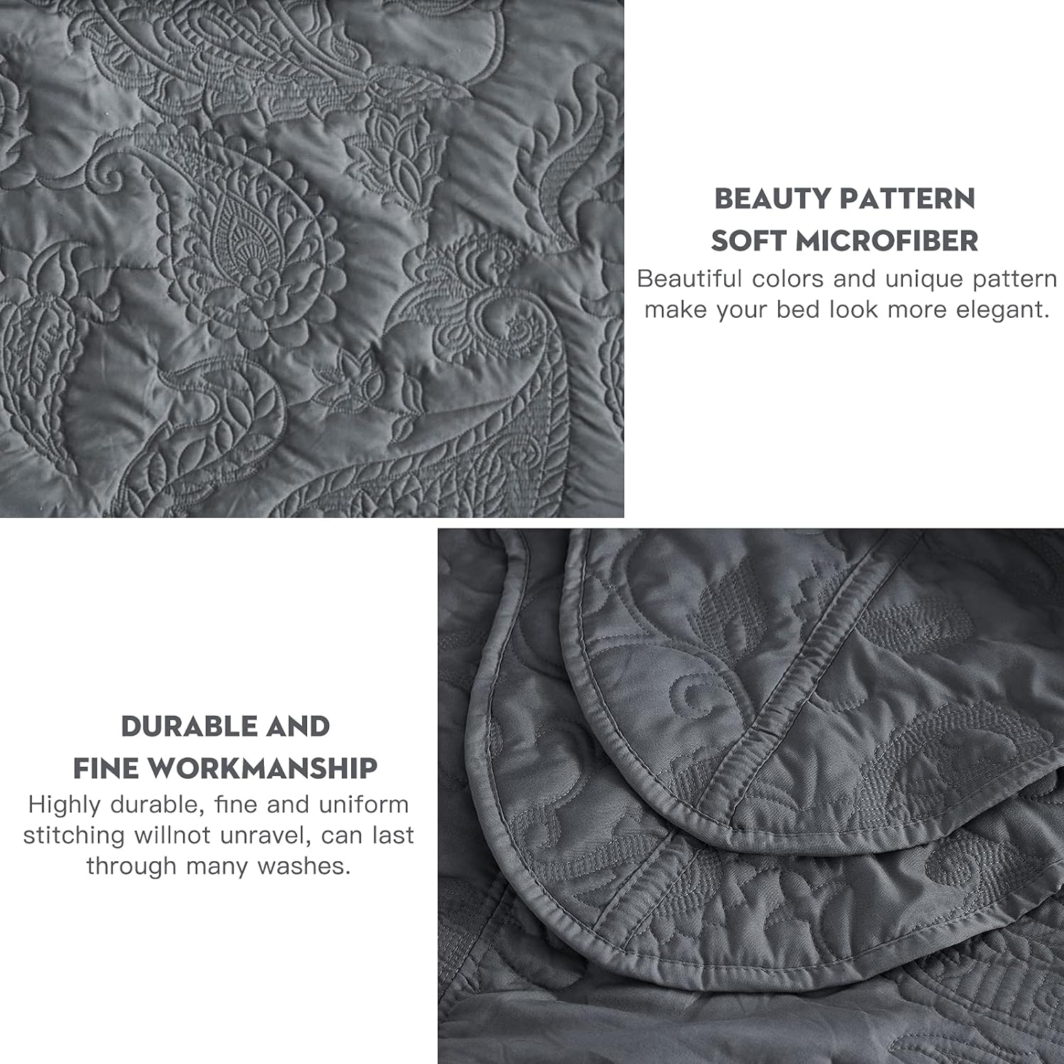 HZ HY Oversized King Bedspread Set 128x120 Reversible Dark Grey