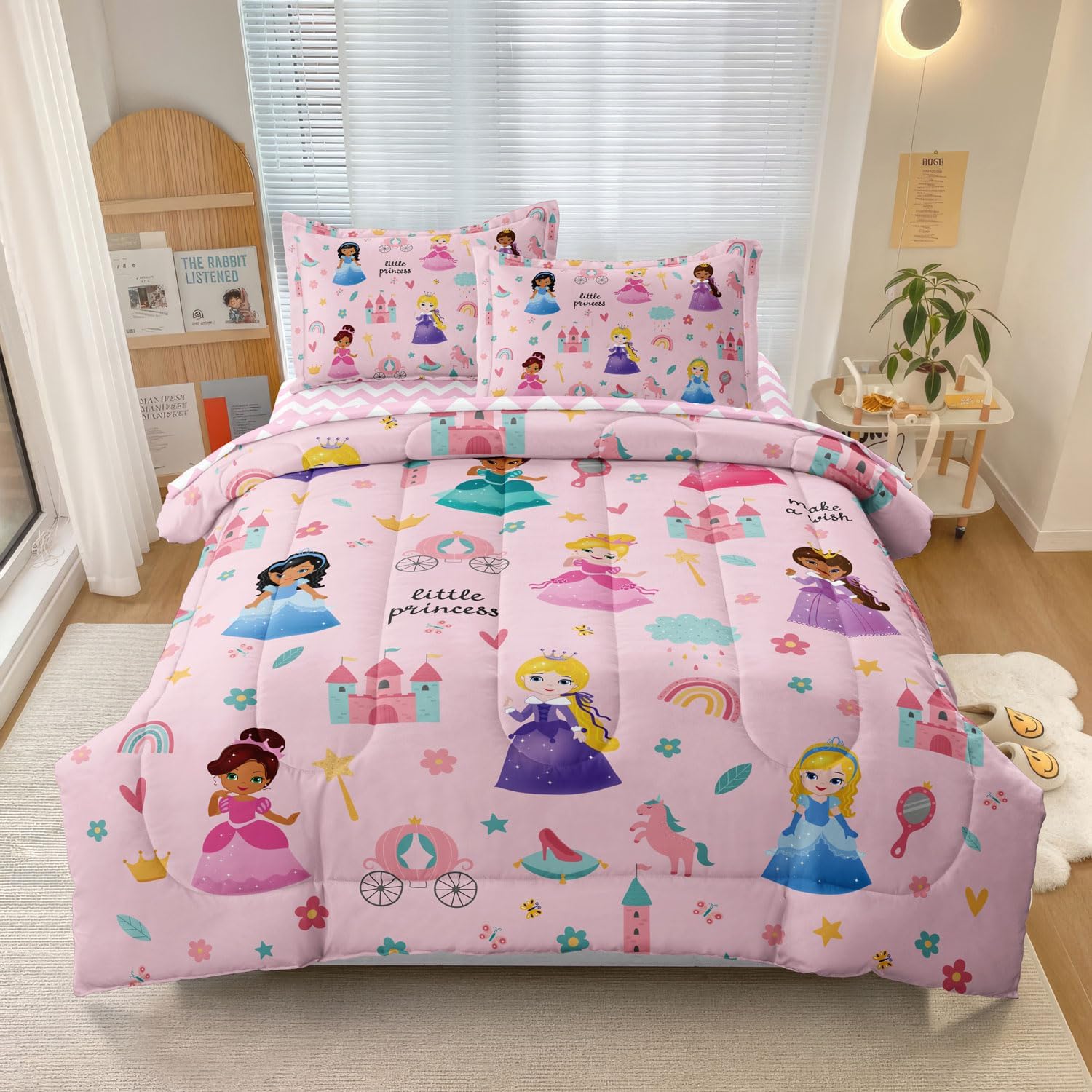 SIRDO Kids Pink Princess Bed in a Bag Set 5 Piece