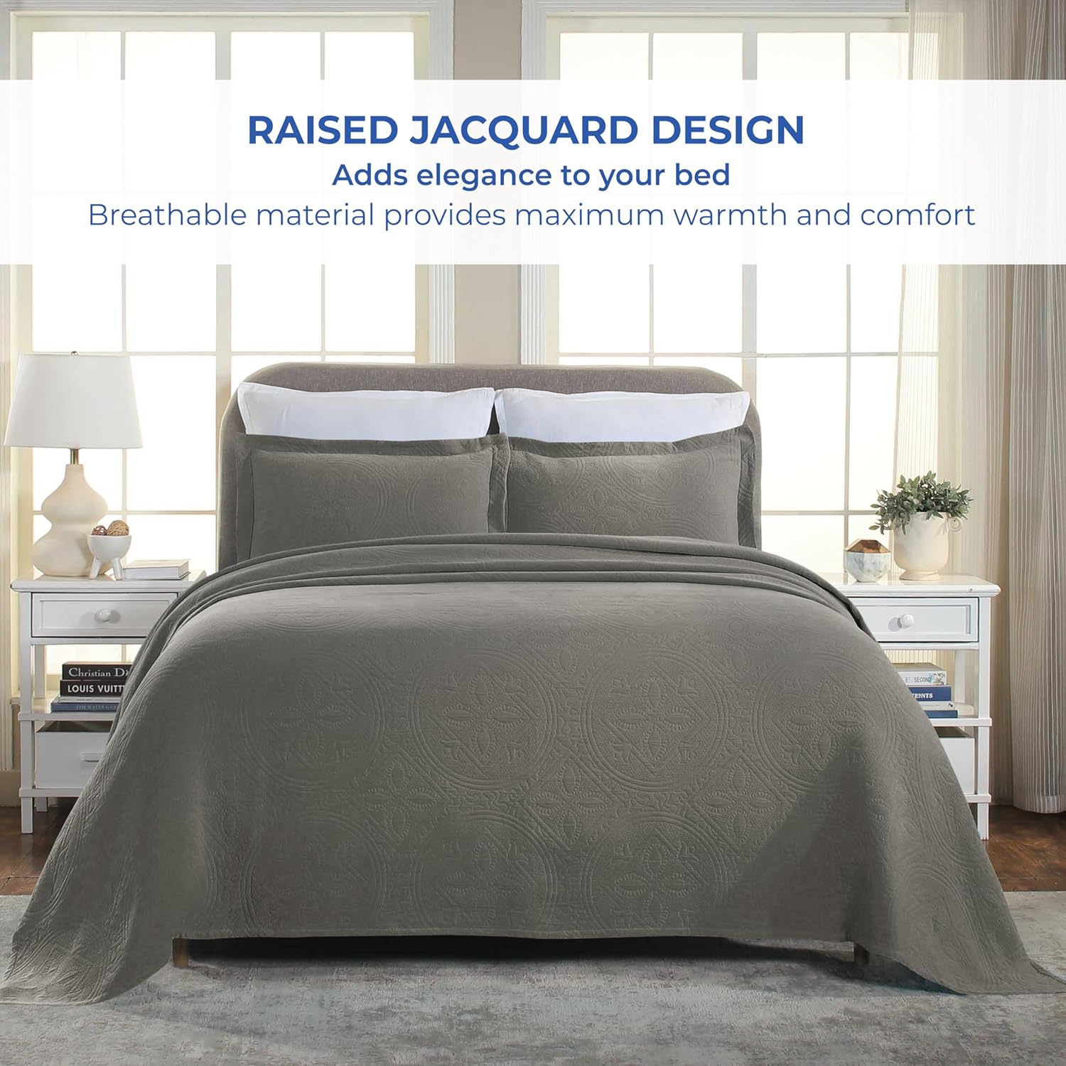 Superior 2 Piece Celtic Circles Cotton Bedspread Set - Twin Charcoal 1
