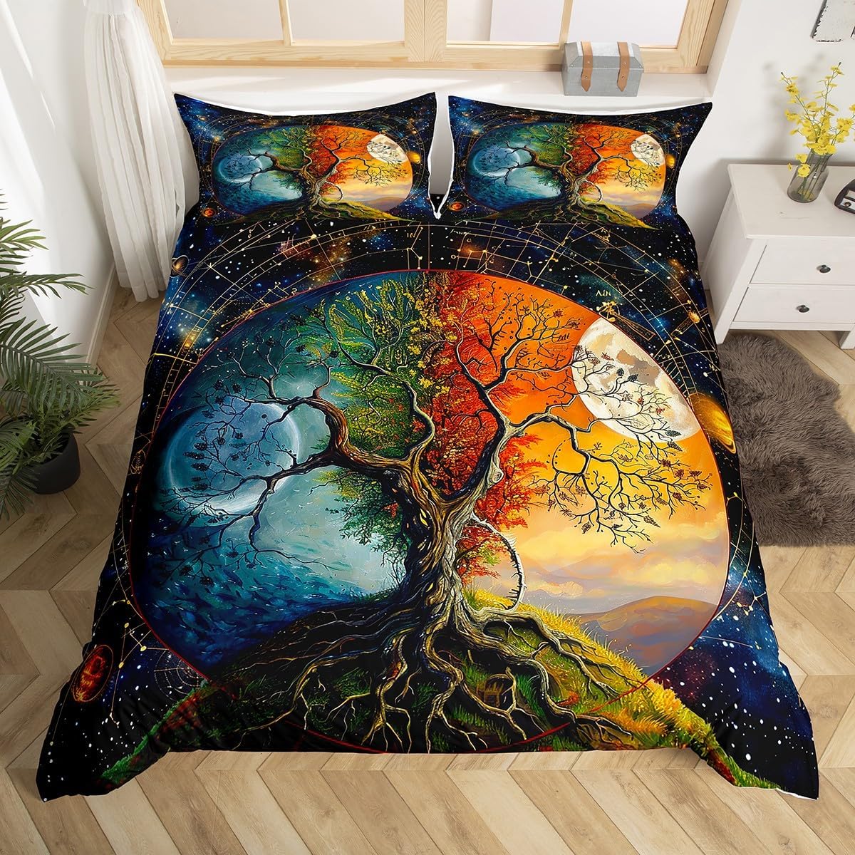 Feelyou Galaxy Tree of Life Queen Duvet Cover Set
