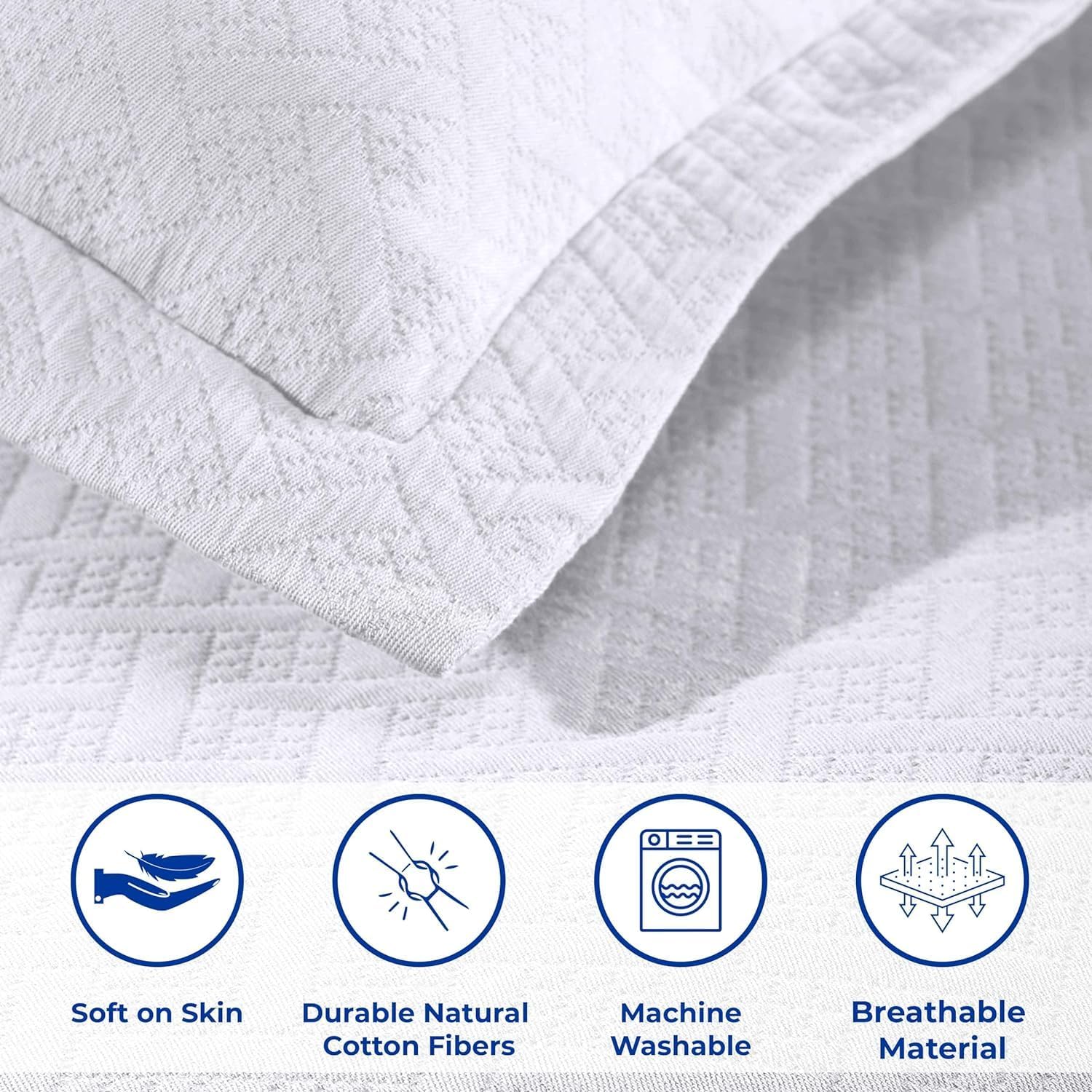 Superior 3 Piece Basketweave Cotton Bedspread Set Queen White