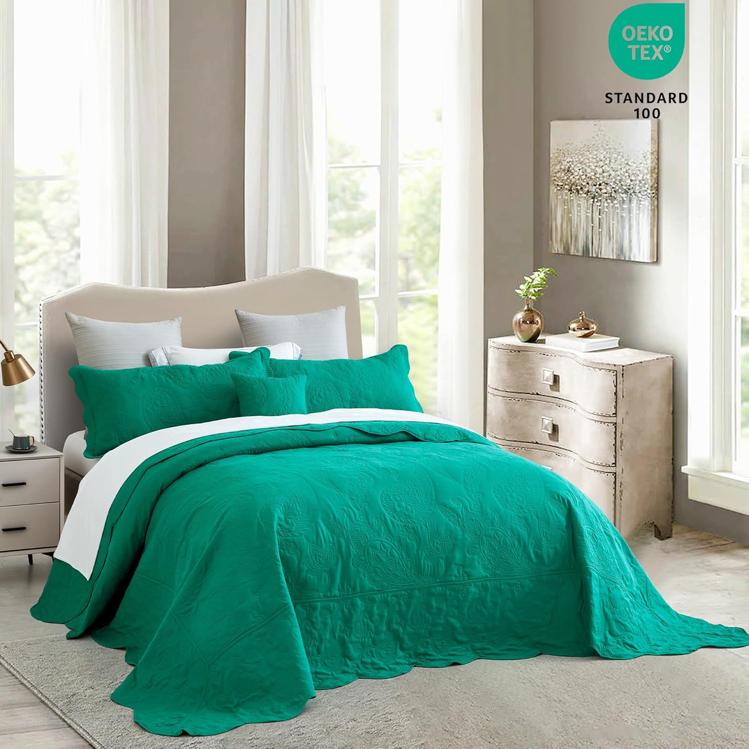 HZ HY Oversized King Bedspread Set - Teal Blue
