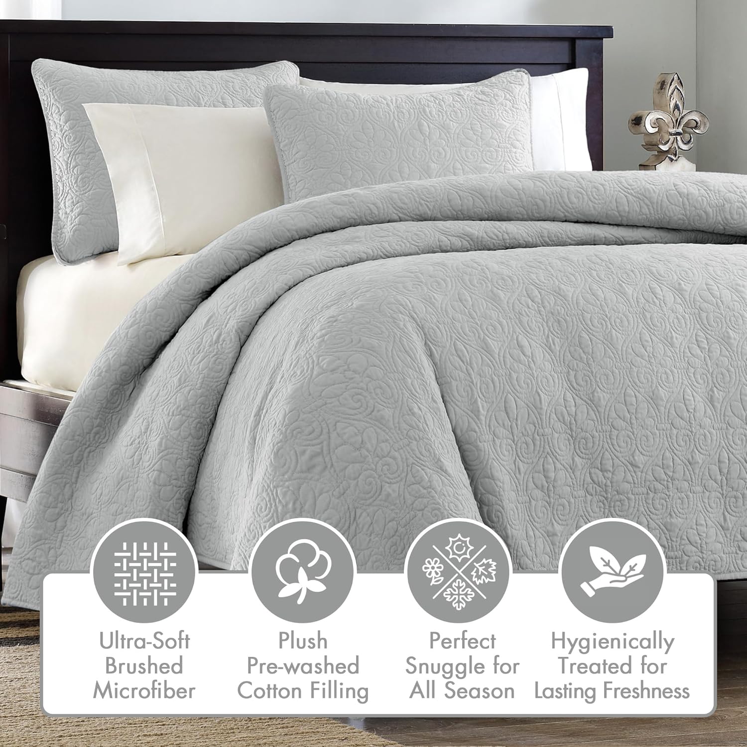 Madison Park Quebec Quilt Set - Grey 3 Piece