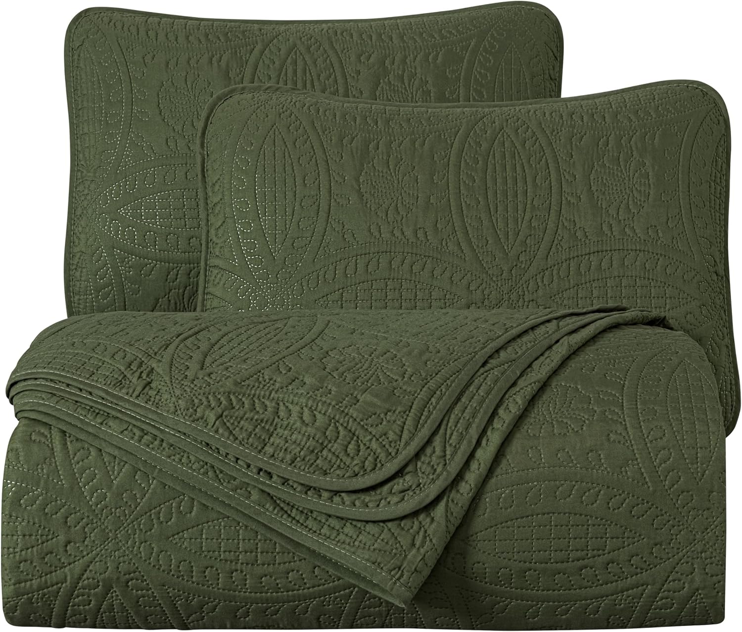 Chezmoi Austin 3-Piece Oversized Bedspread Set King Cypress Green 1