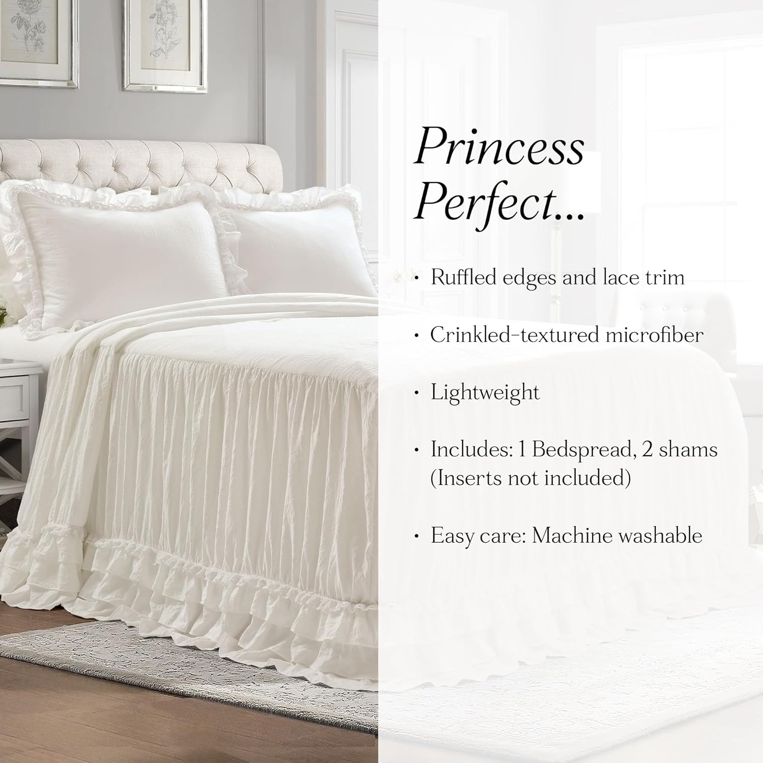 Lush Decor Ella Ruffle Lace Bedspread Set Queen White