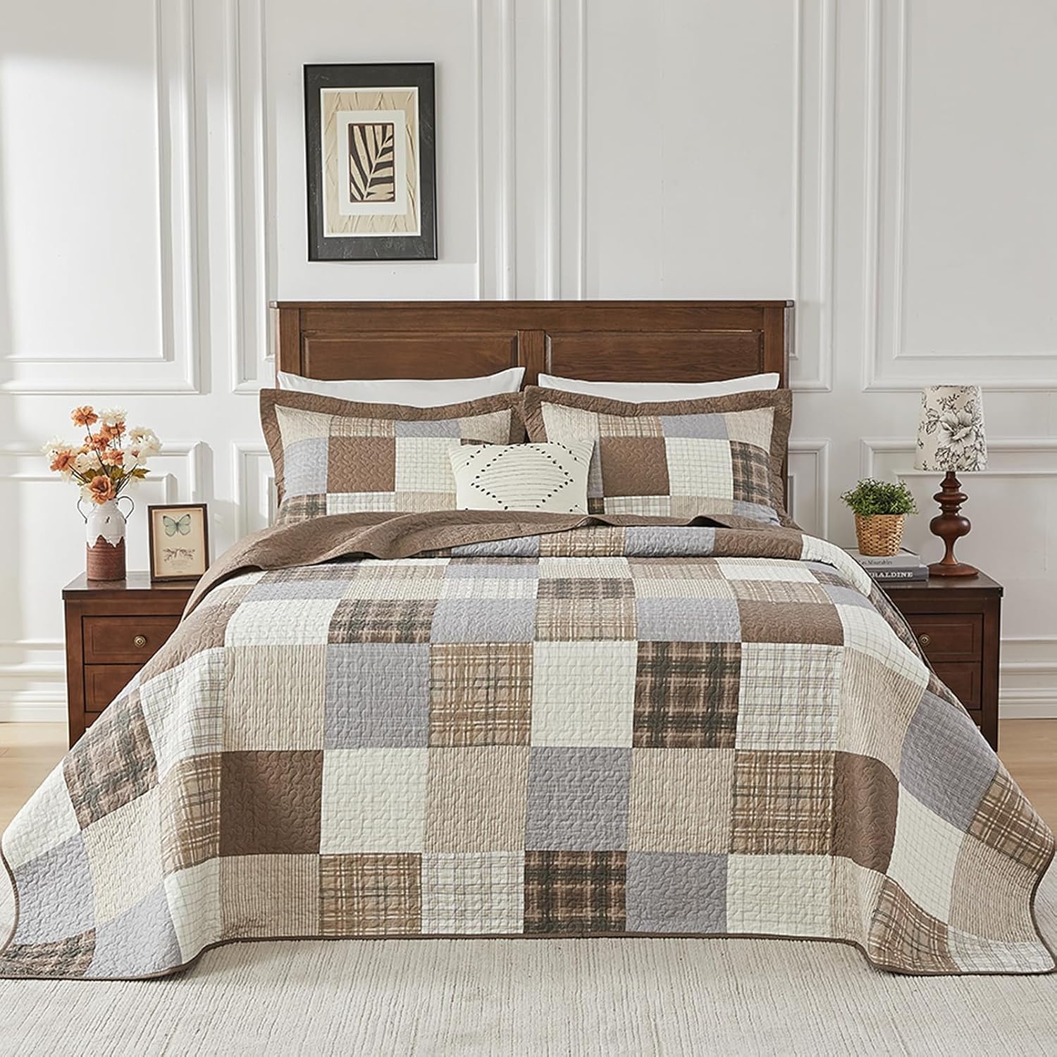SahSahCasa 128x120 Cotton Oversized California King Bedspread Set