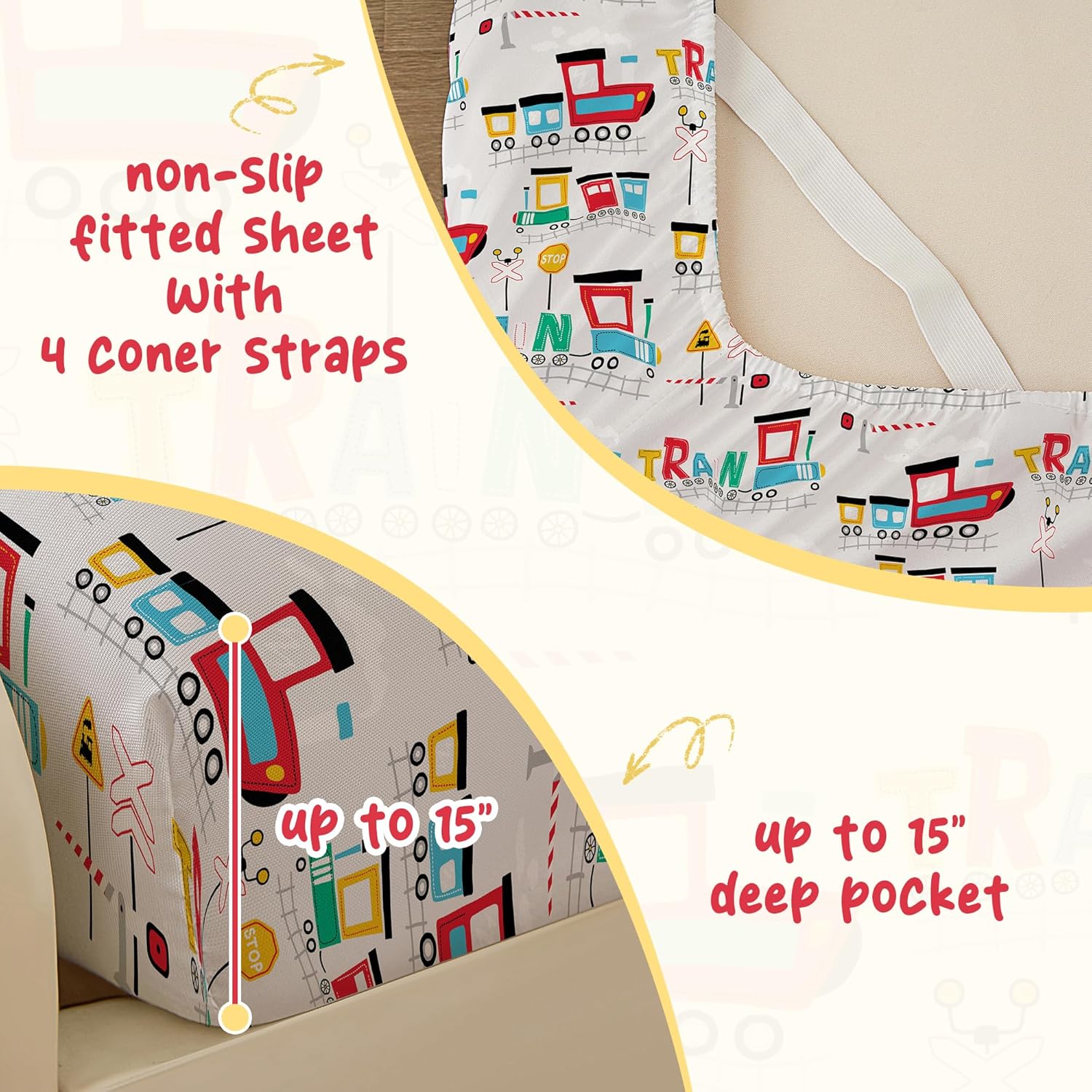 Bedmoon Boys Twin Sheets with Train Pattern
