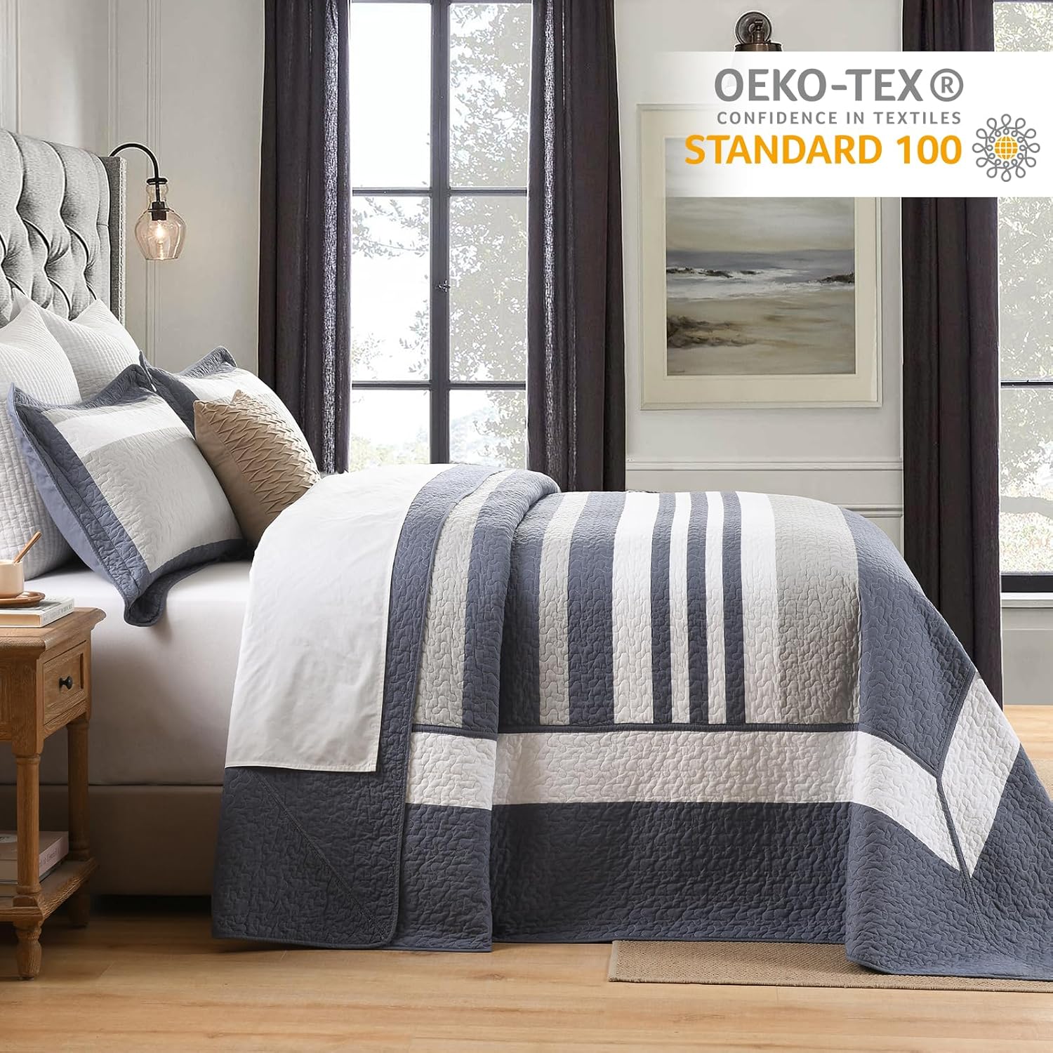 Finlonte Striped Oversized Queen Bedspread Set