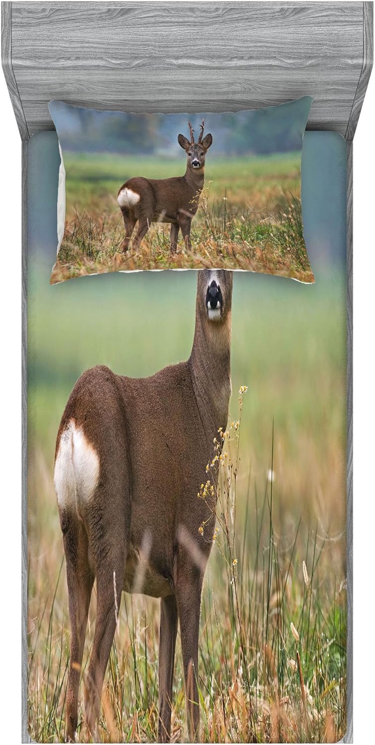 Ambesonne Roe Deer Sheet Pillow Sham Set Multicolor