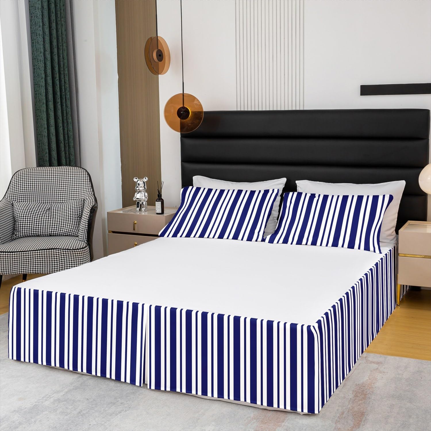 Feelyou Blue White Stripe King Size Bed Skirt 1