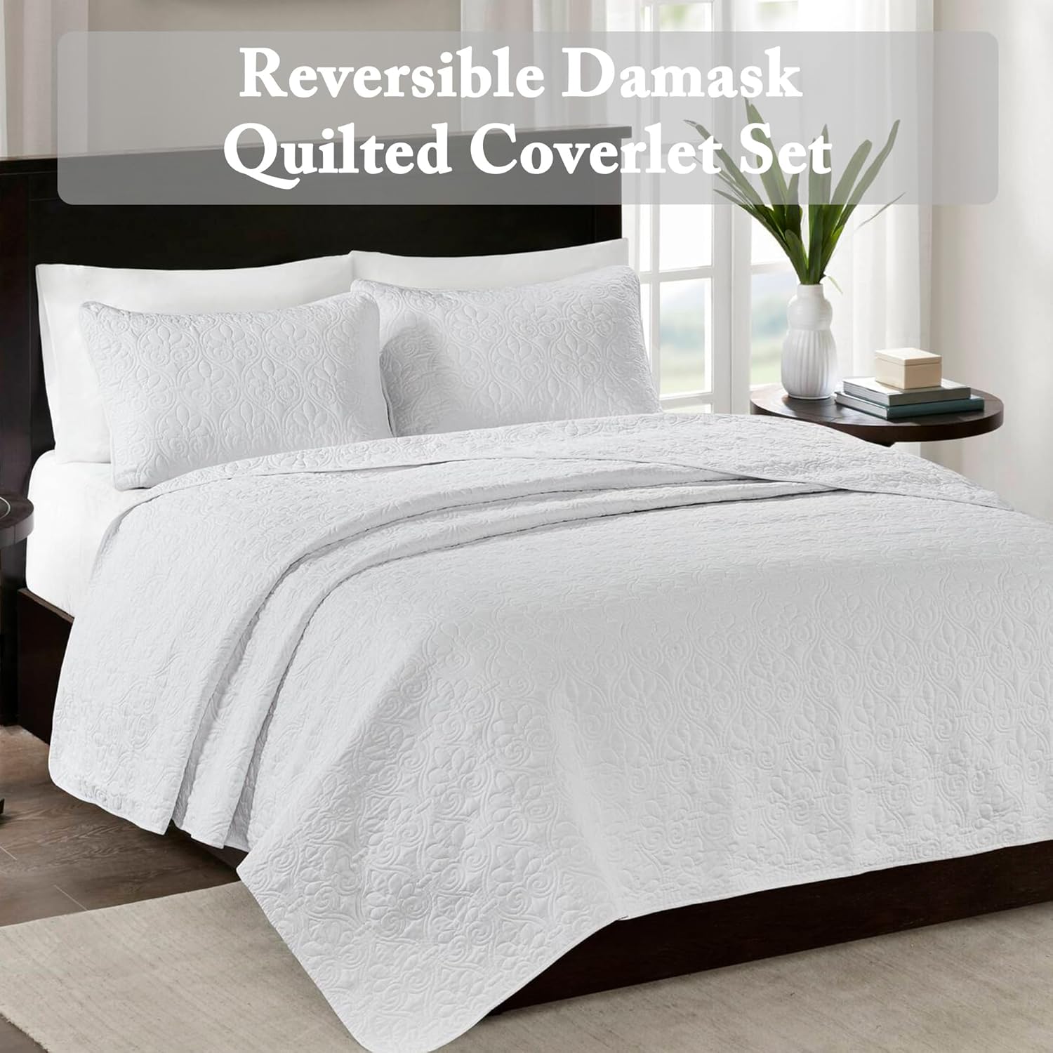 Madison Park Quebec Quilt Set - 2 Piece White Damask Design