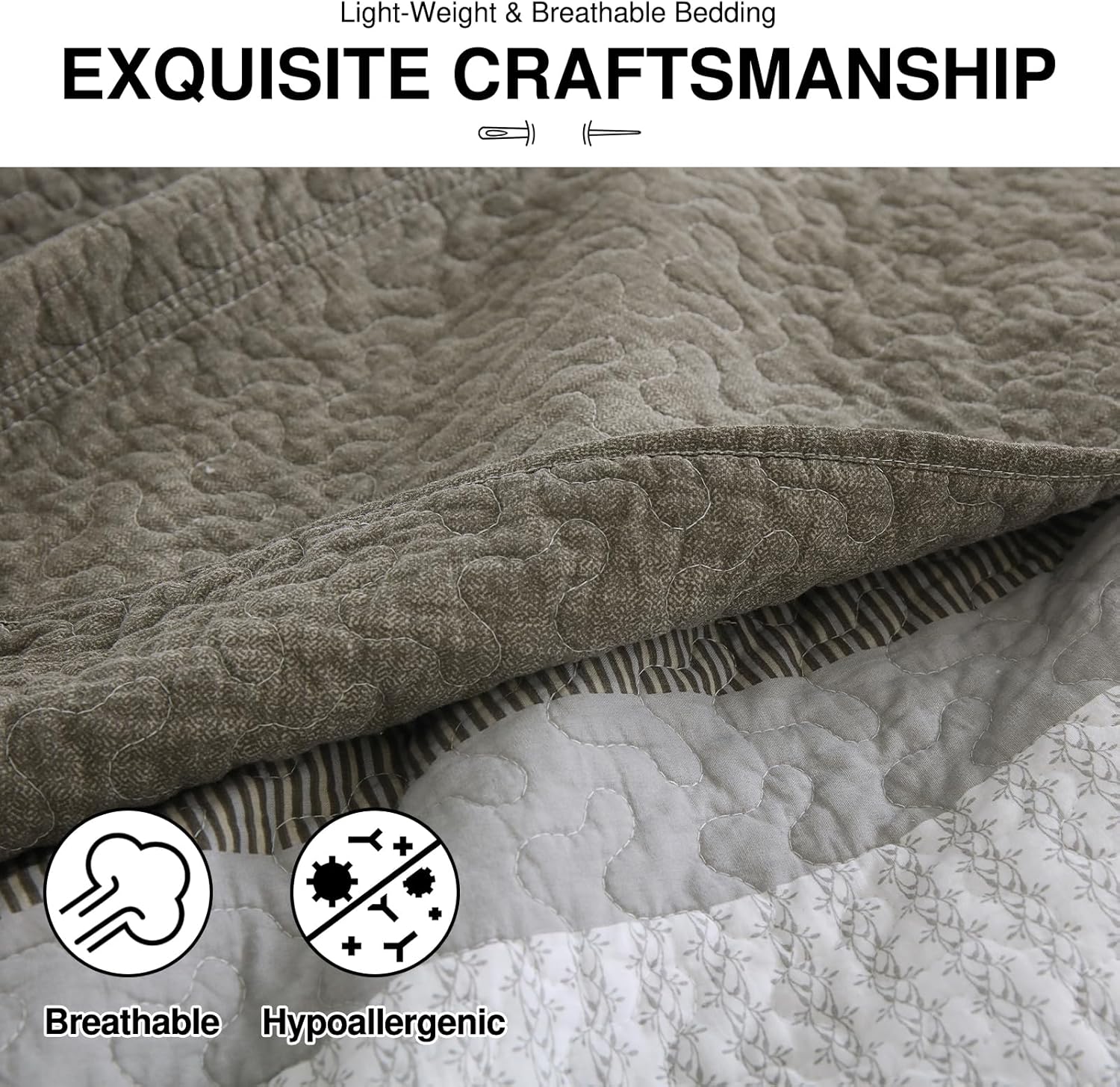 DDUOXIN 3 Piece King Bedspread Set - 120x120 Cotton Quilt with Pillow Shams