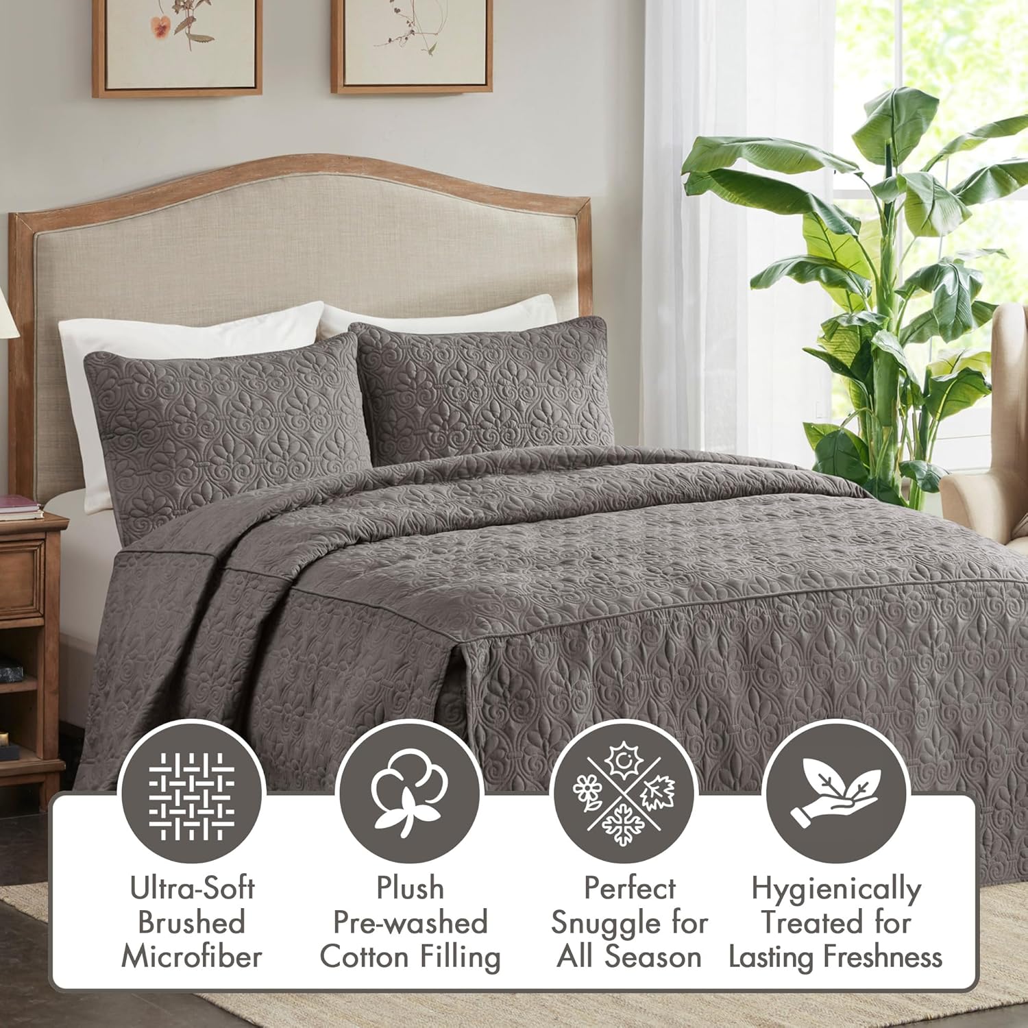 Madison Park Queen Bedspread Dark Grey