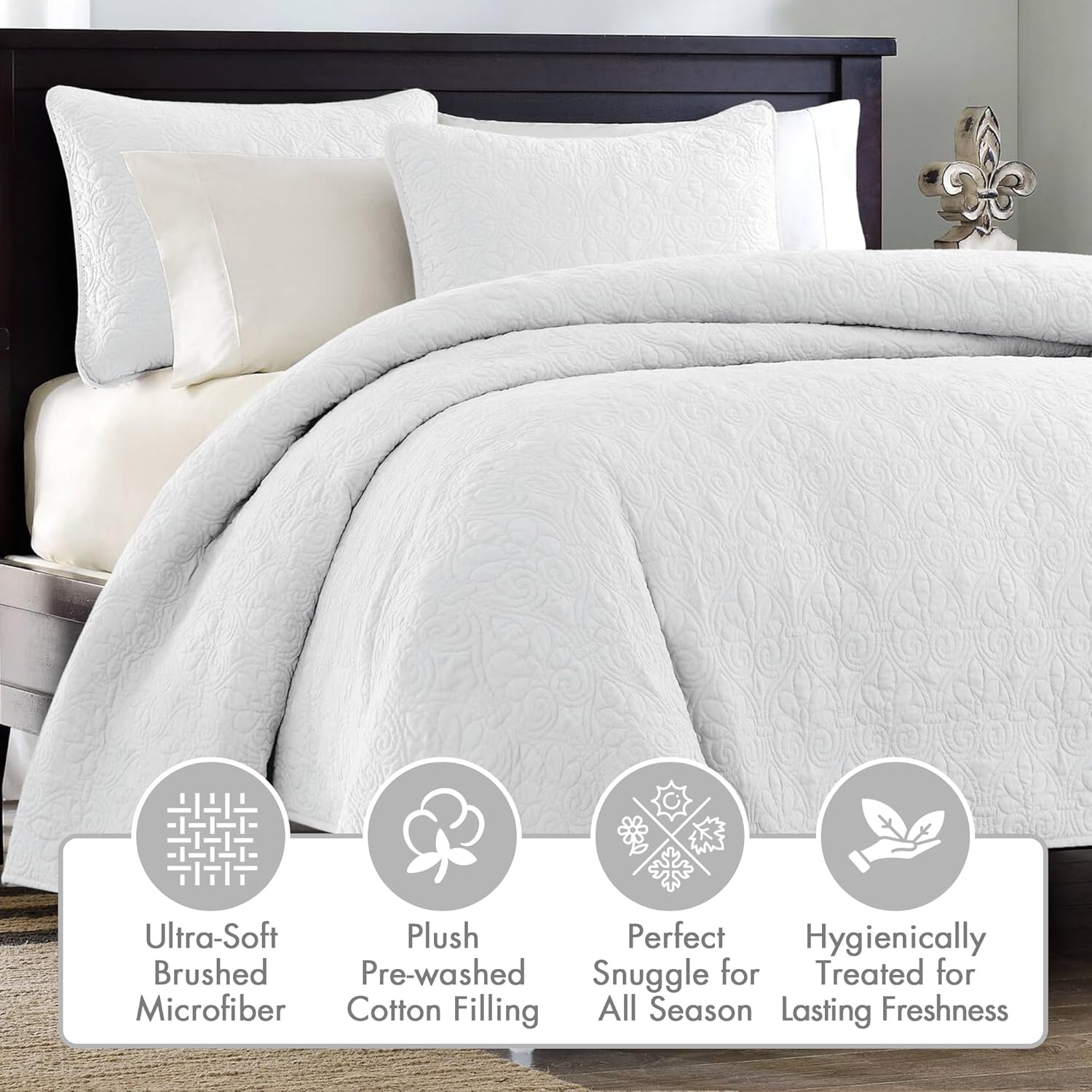 Madison Park Quebec Quilt Set - 2 Piece White Damask Design