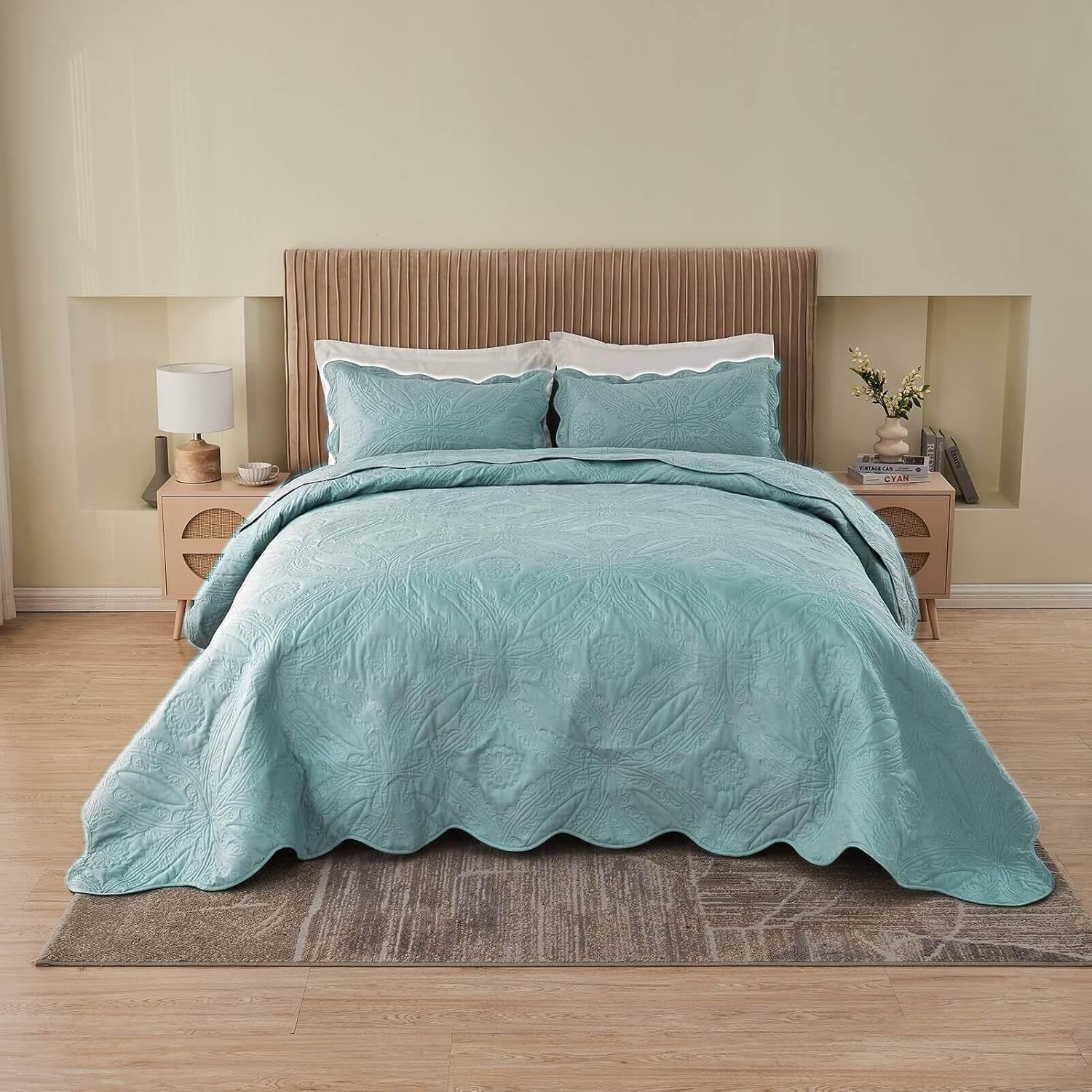 Kingnex Oversized Cal King Bedspread Set 3 Pieces Blue
