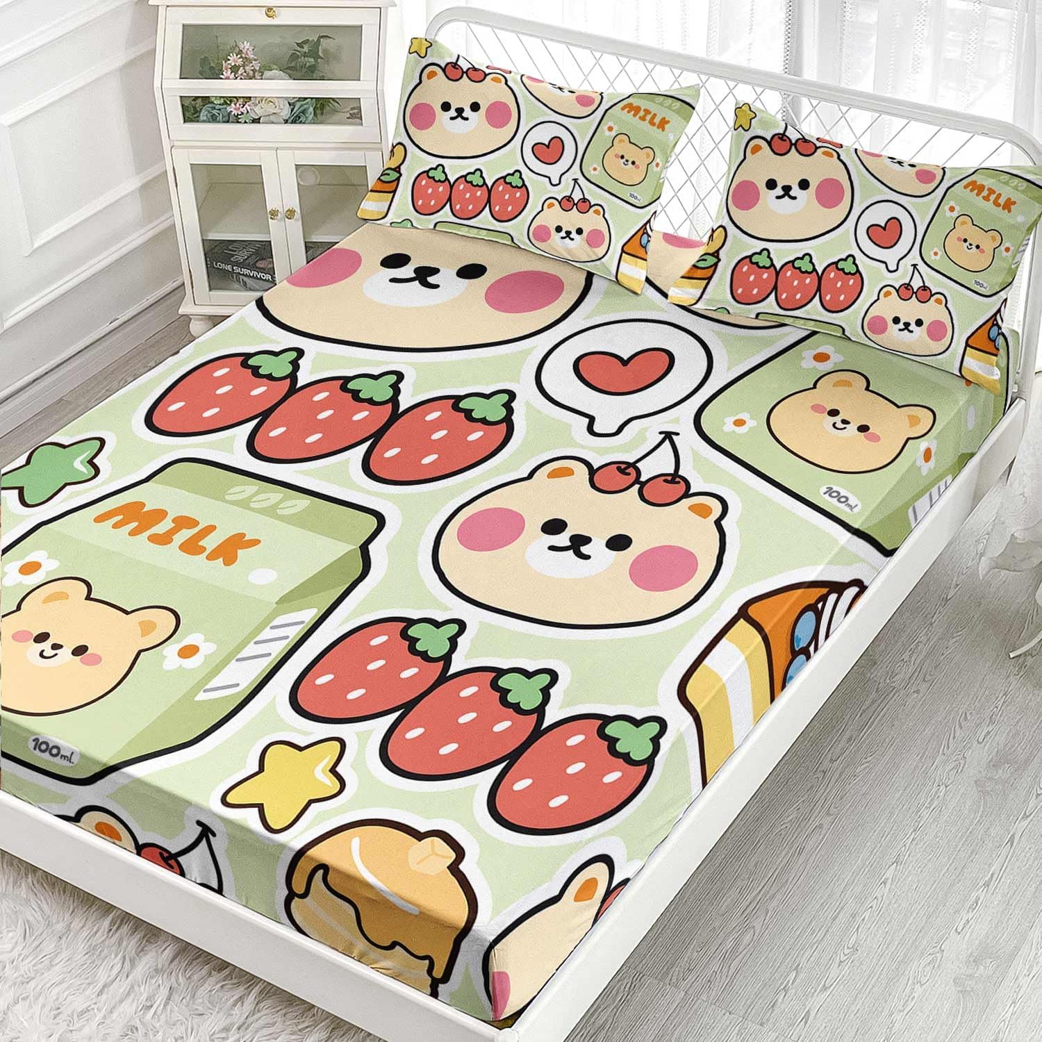 Smell Sunshine Cartoon Strawberry Bear 4Pcs Kids Bedding Set