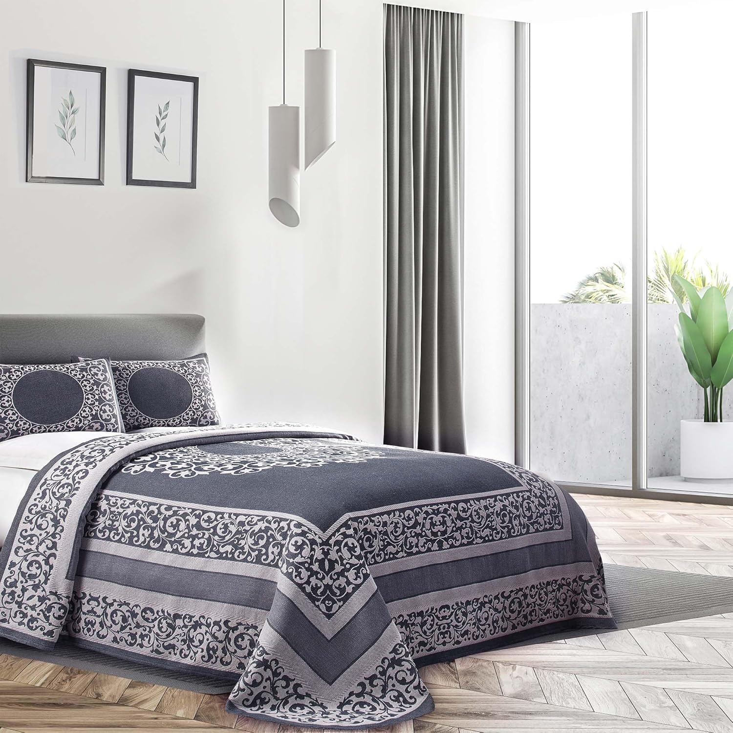 SUPERIOR Cotton Blend Bedspread Set - Queen Denim Blue