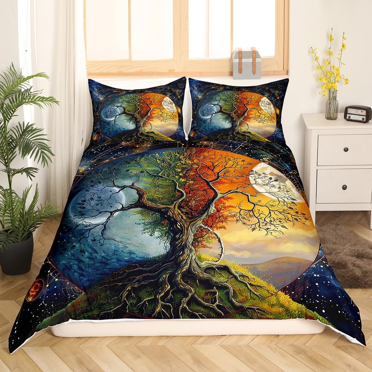 Feelyou Galaxy Tree of Life Queen Duvet Cover Set