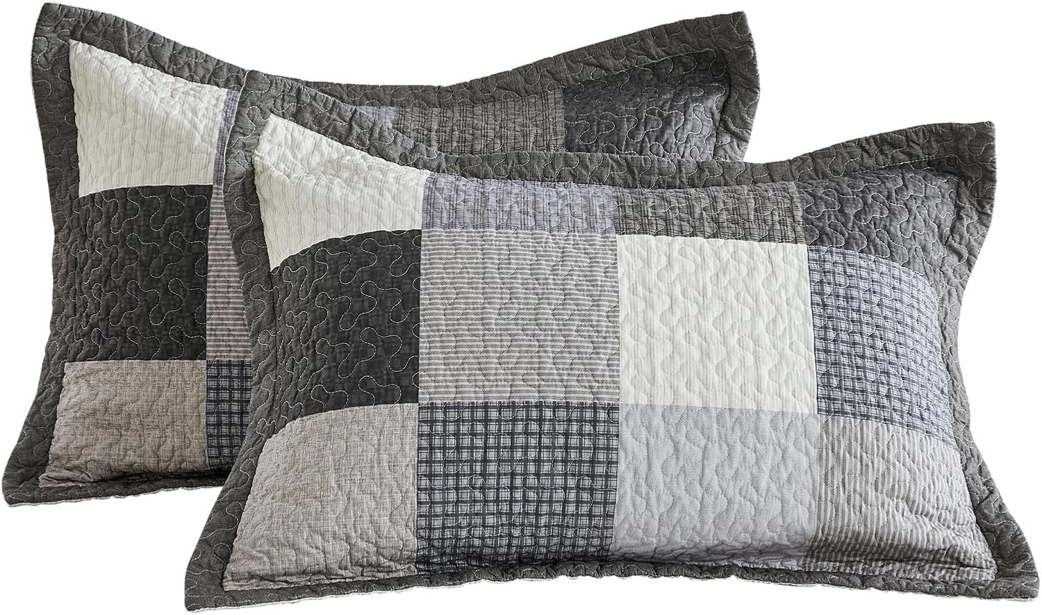 SahSahCasa 120x102 100 Cotton Oversized Queen Quilt Bedspread Set Gray 1