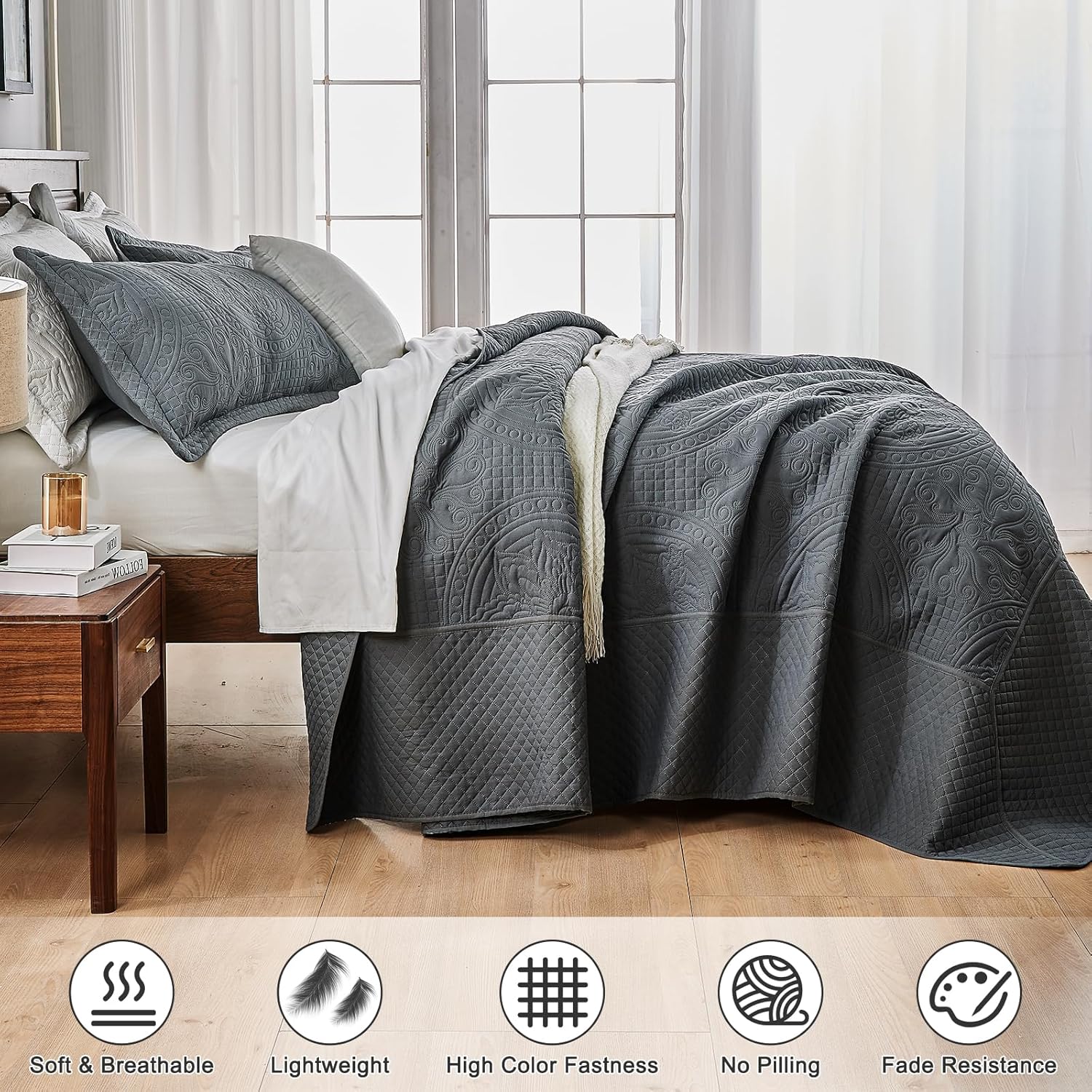 Qucover Oversized King Bedspread Set 3 Piece