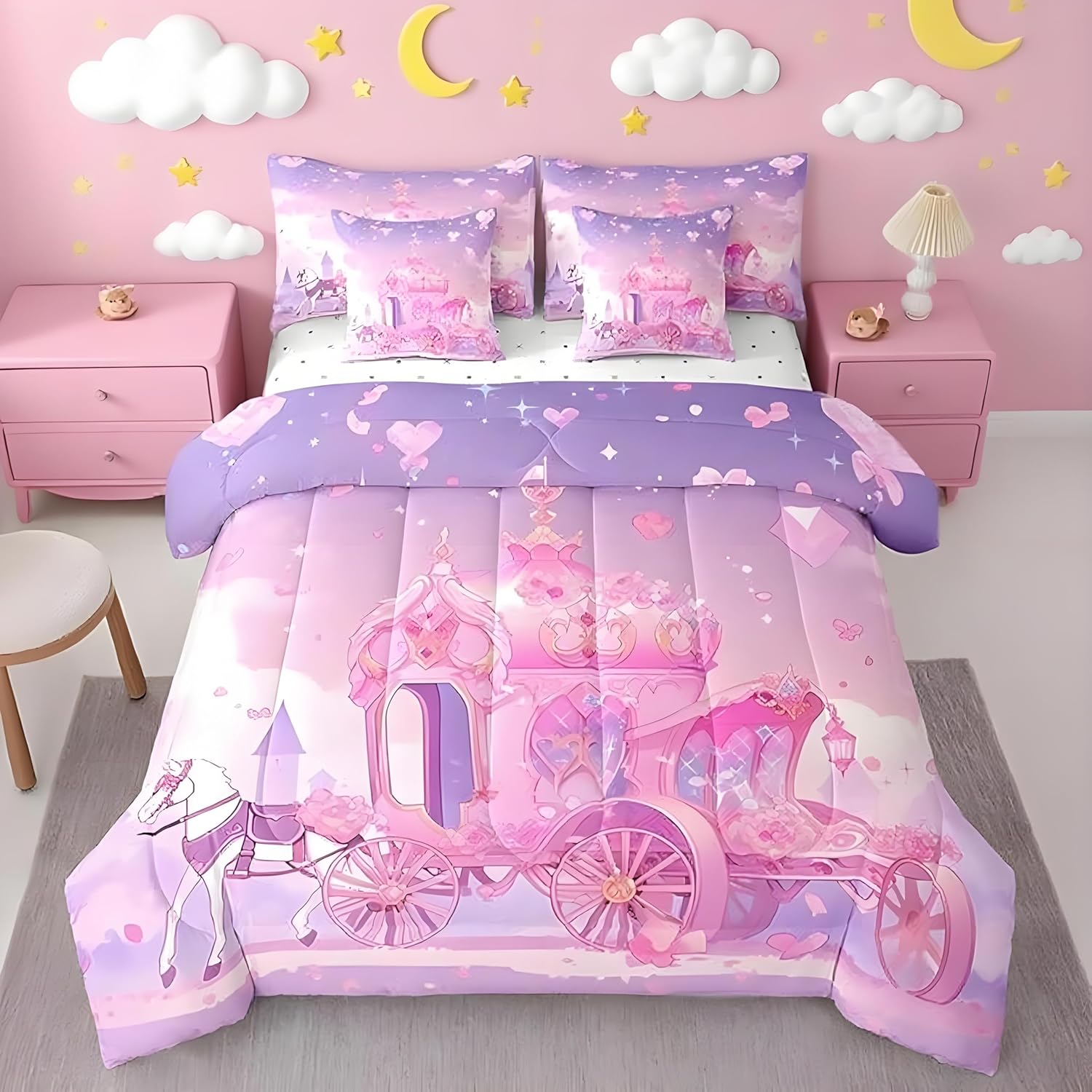 Feelyou Kids Princess Carriage Comforter Set 7 Piece
