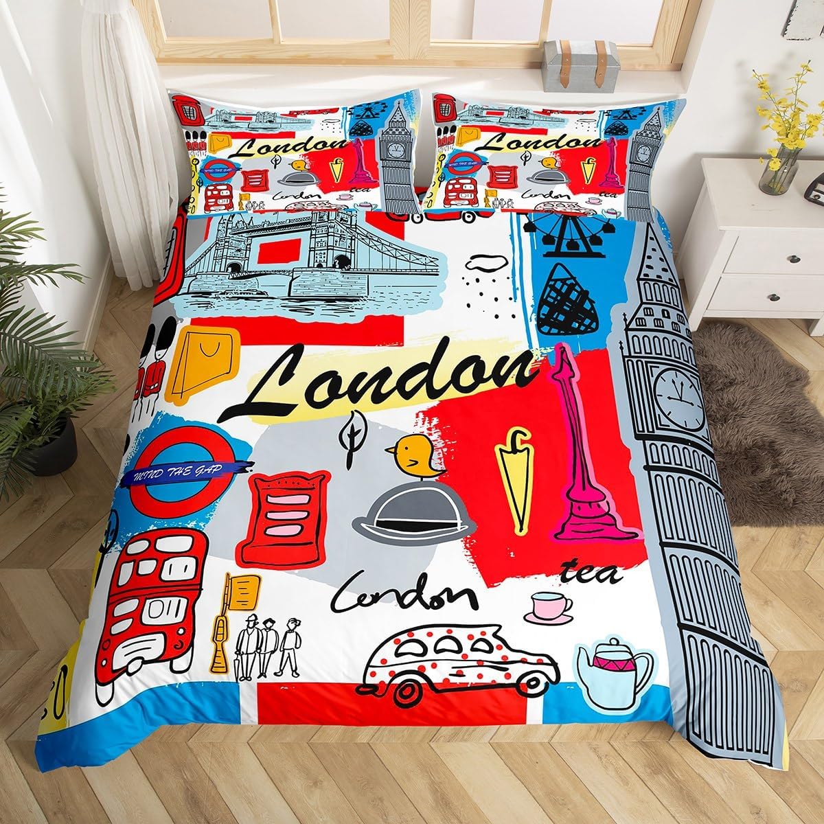 Feelyou London Themed Duvet Cover Set Twin Size 2Pcs