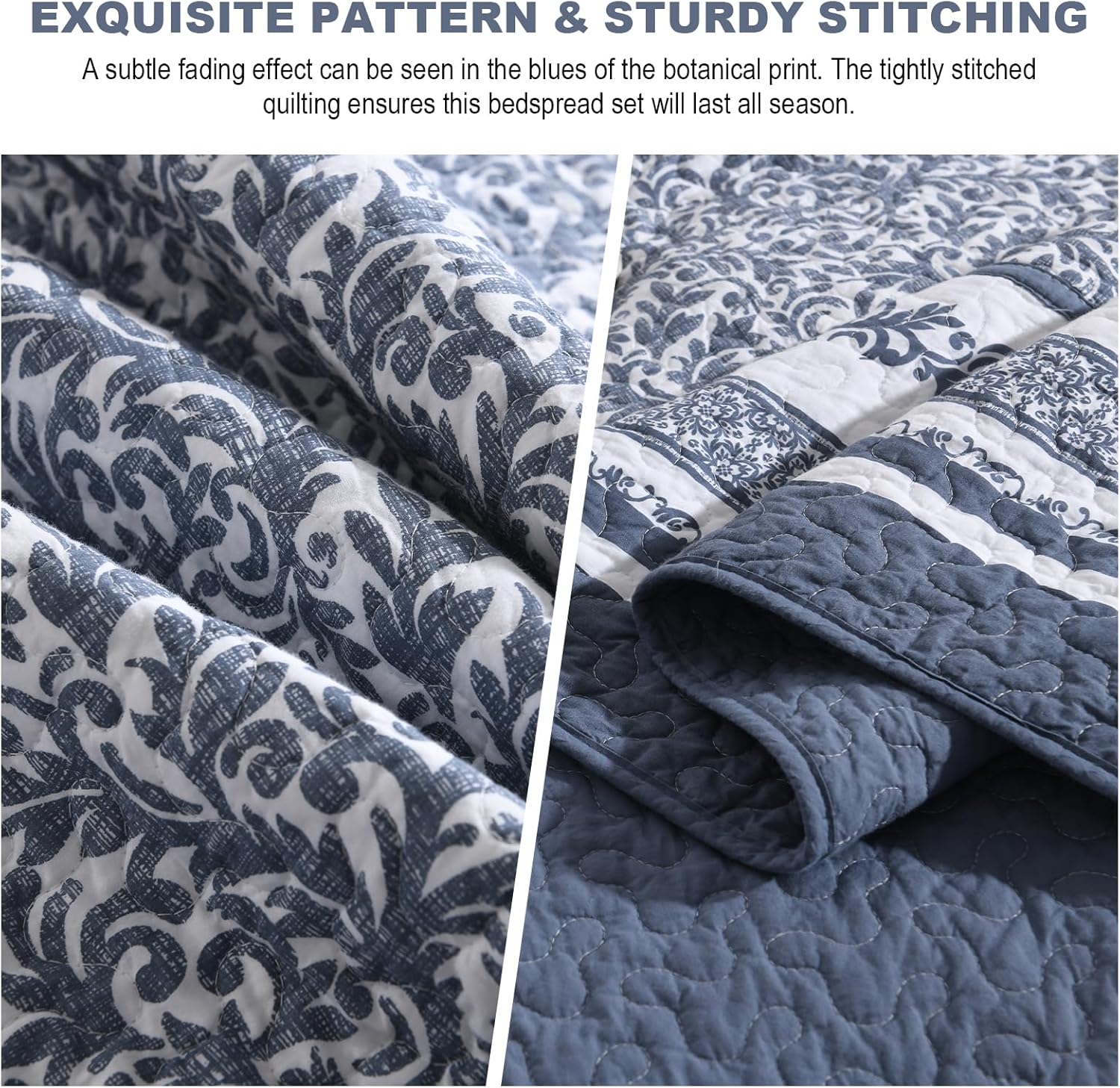FineStichery Cotton King Bedspread Set 128x120 Blue White