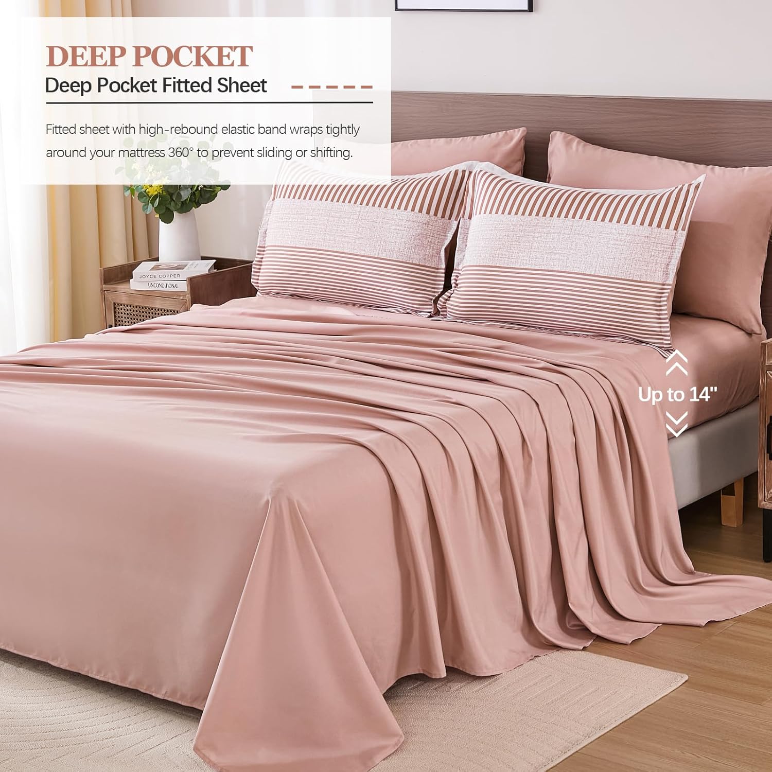Pink Comforter Set Queen Size Striped Bedding