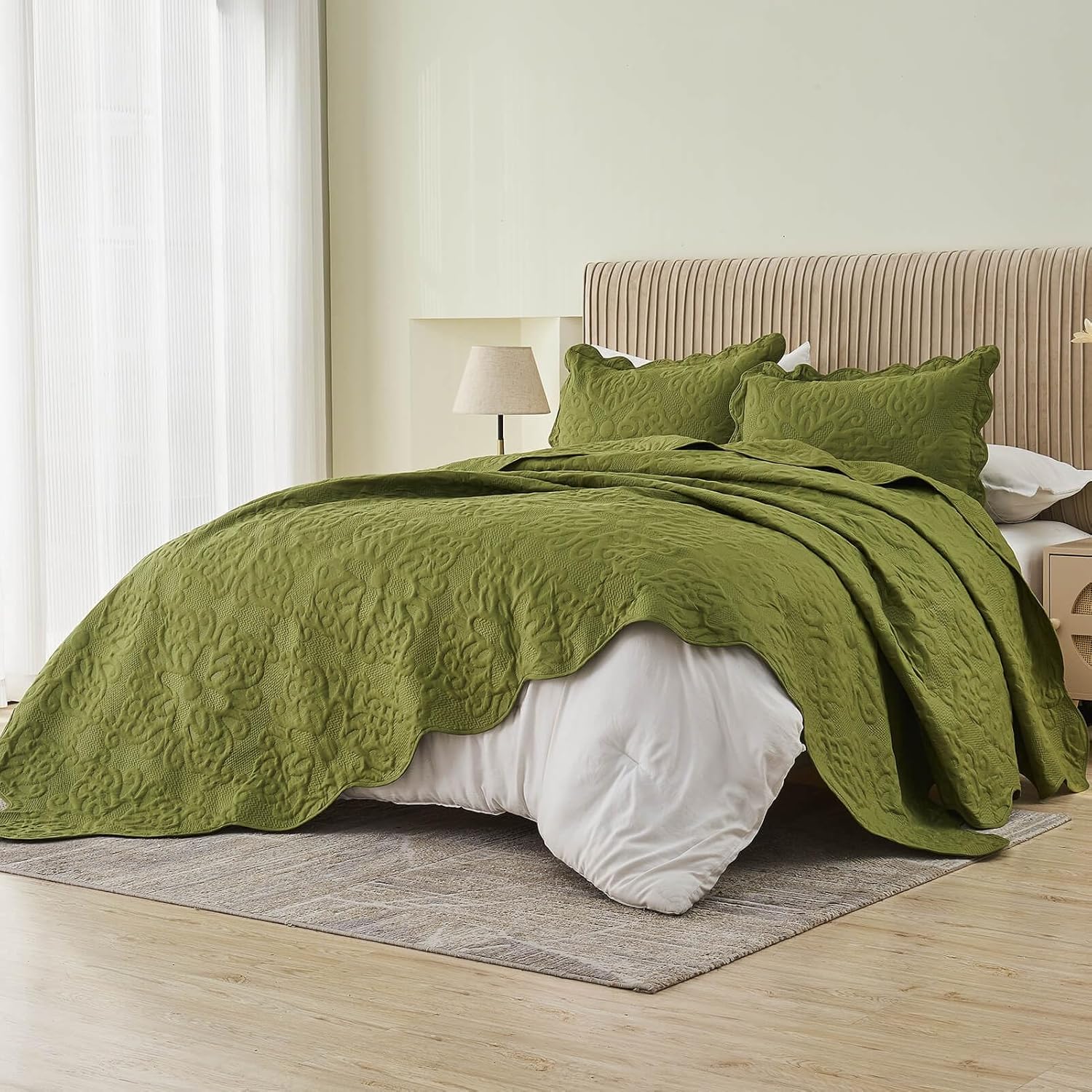 Kingnex Olive Green Oversized King Bedspread Set