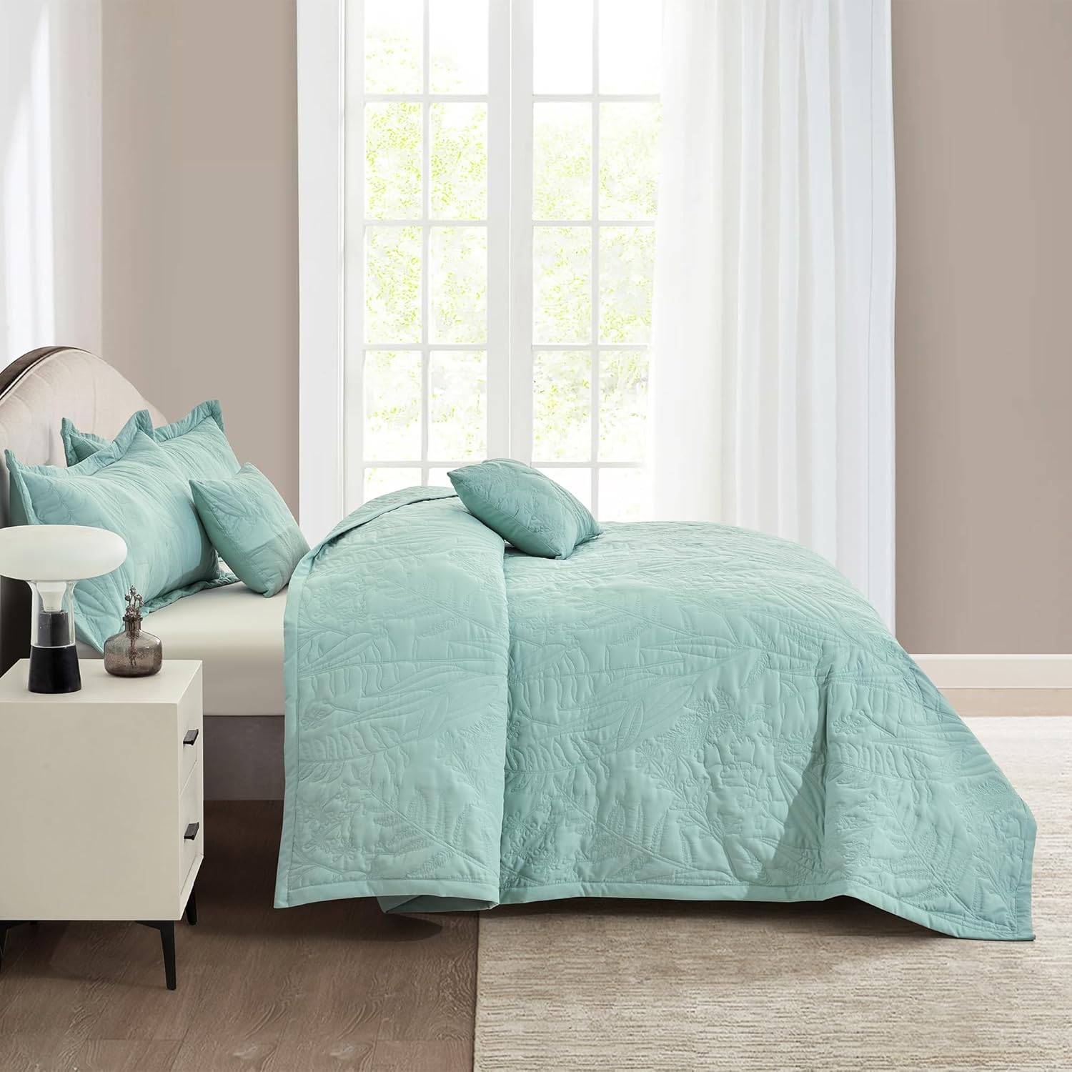 HZ HY Botanical Leaves King Bedspread Set 5 Piece