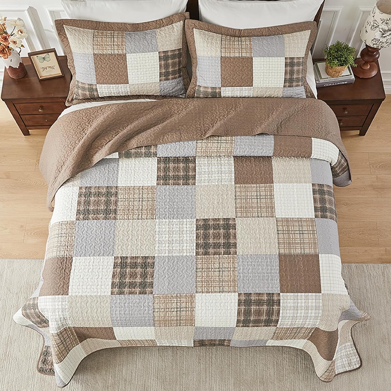 SahSahCasa 128x120 Cotton Oversized California King Bedspread Set