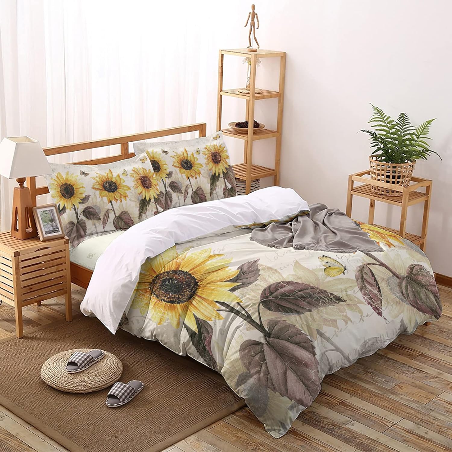 LooPoP 4PCS California King Duvet Cover Set with Butterfly Flowers